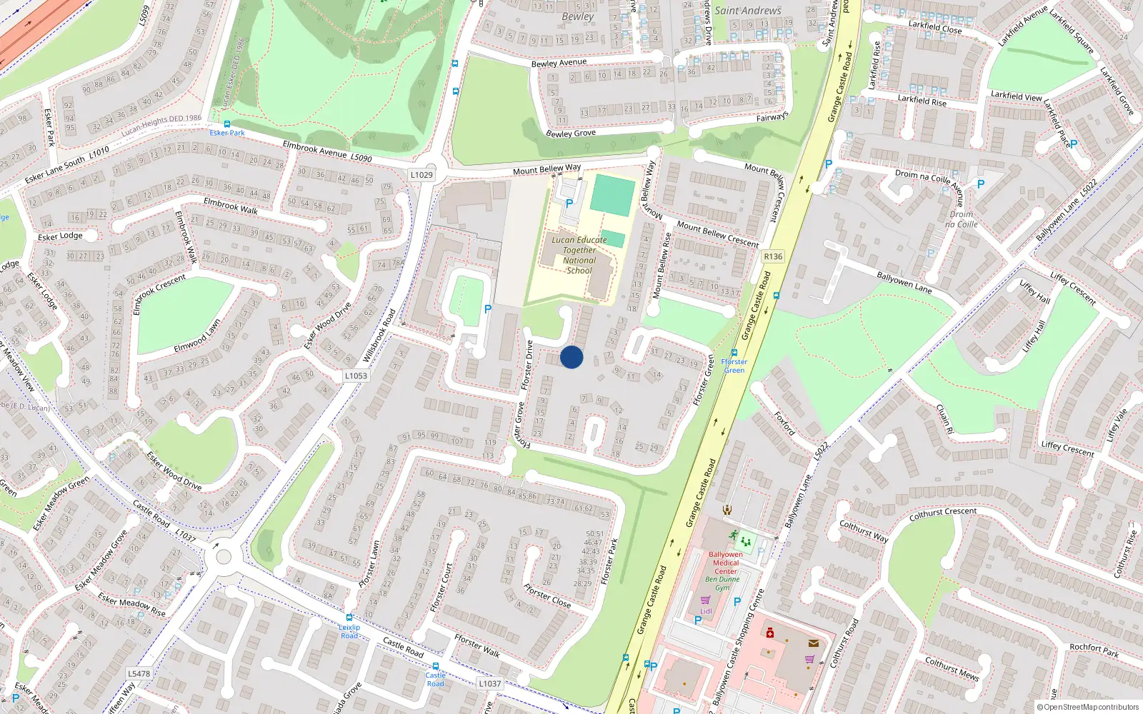 Overhead map showing the location of 8 Fforster Crescent, Ballydowd Manor, Lucan