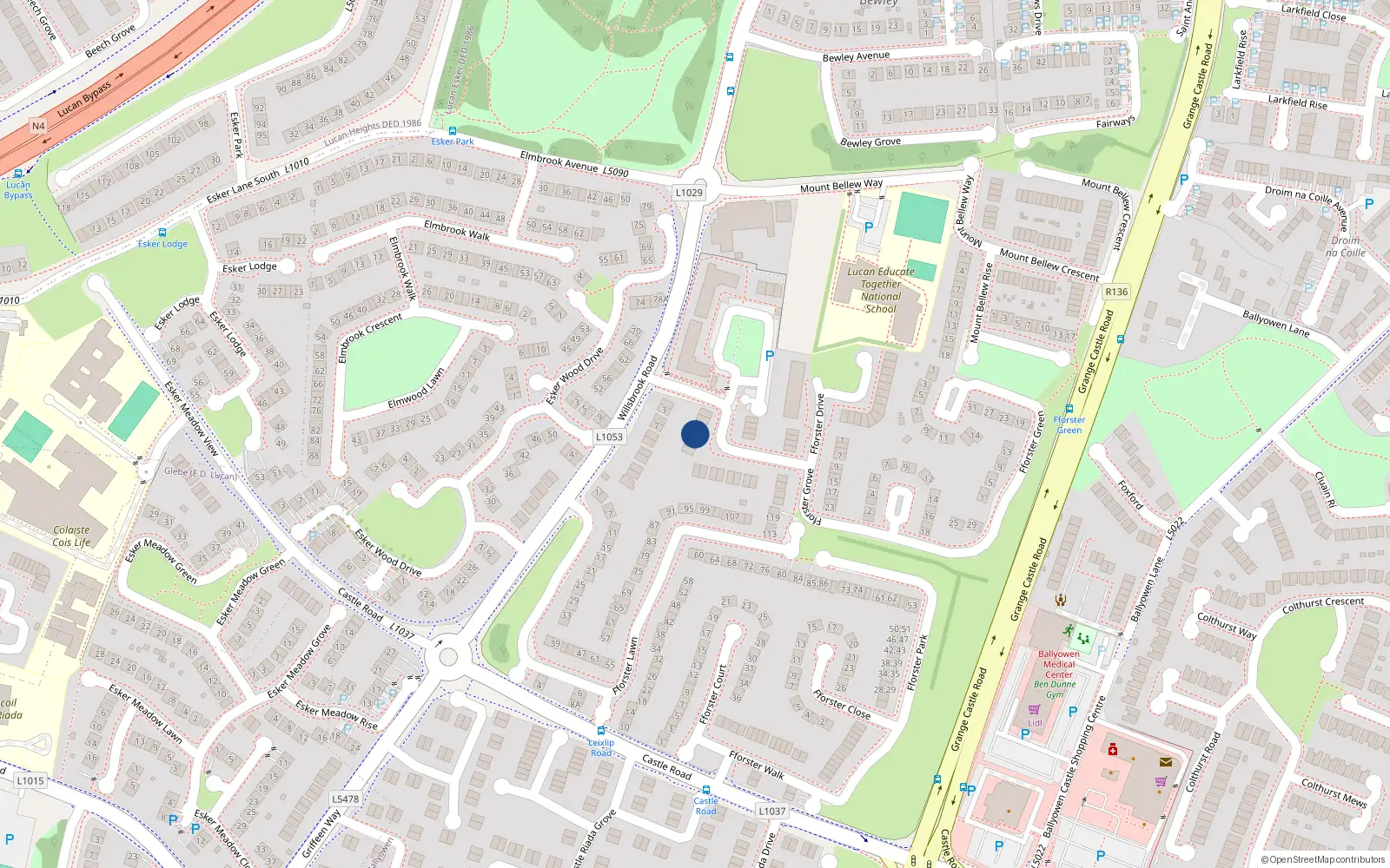 Overhead map showing the location of 8 Fforster Grove, Lucan