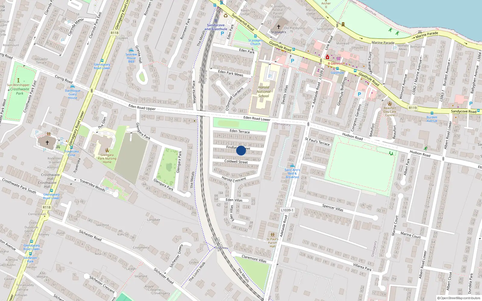 Overhead map showing the location of 8 Findlater Street, Dublin