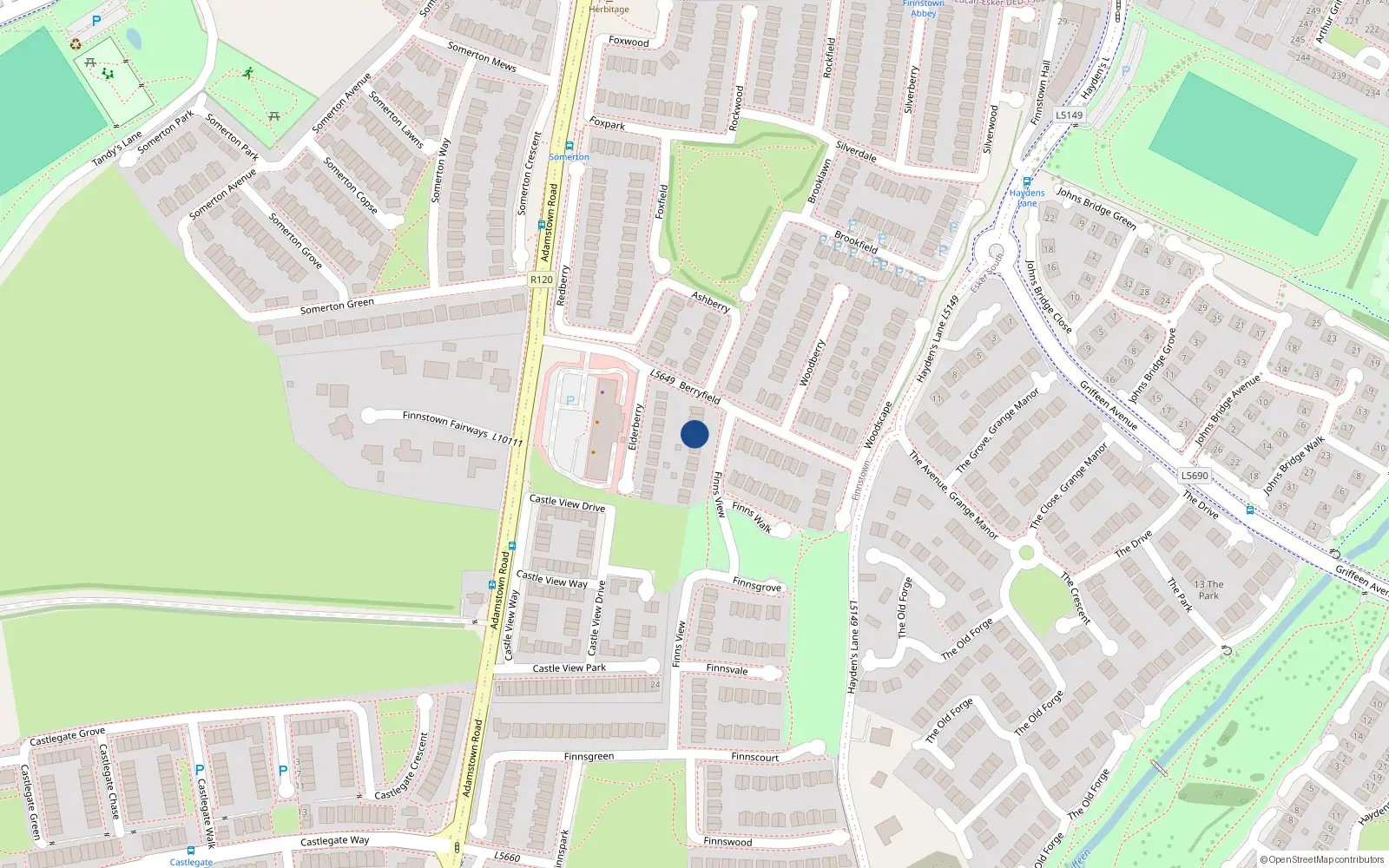 Overhead map showing the location of 8 Finns View, Finnstown Priory, Lucan