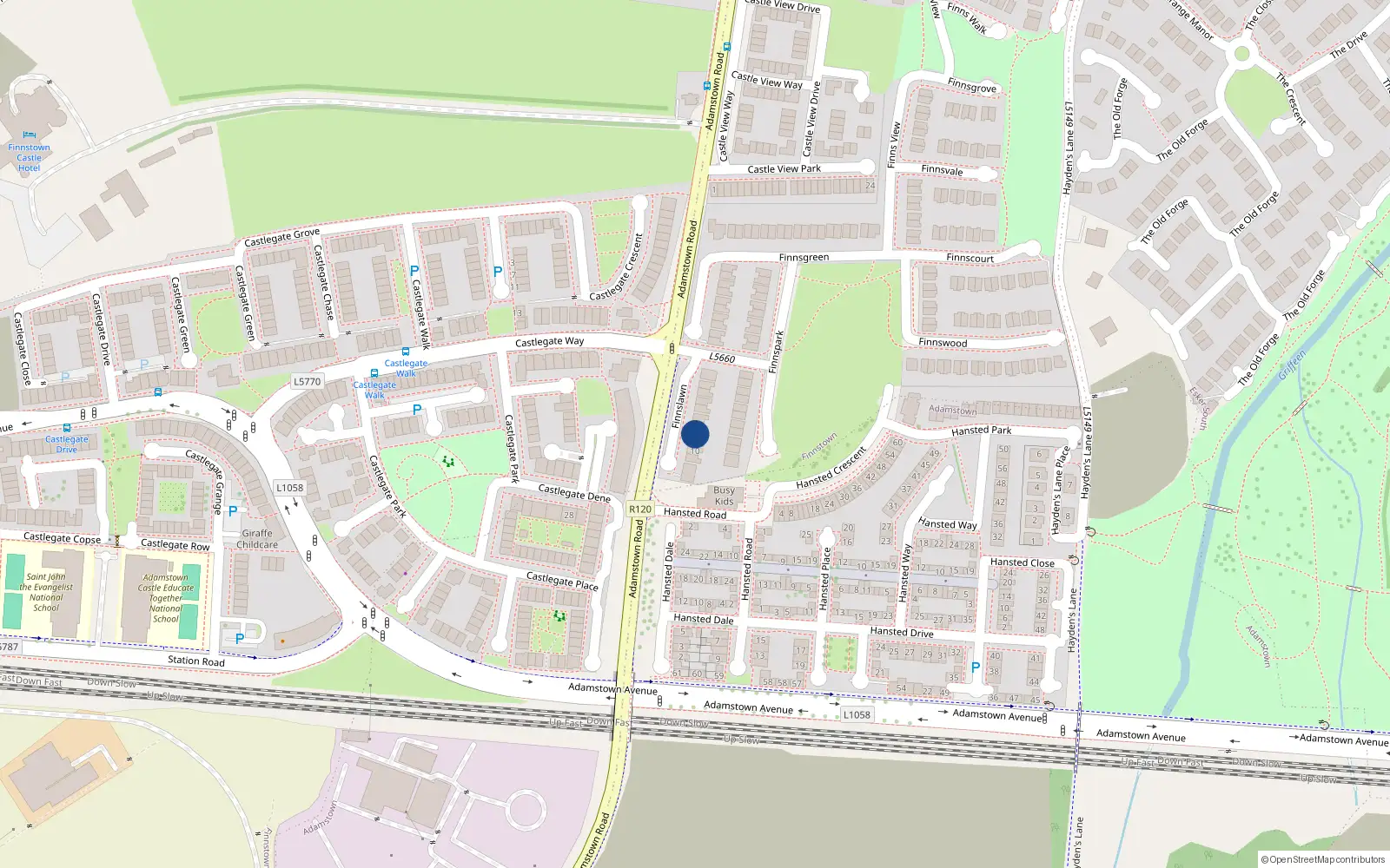 Overhead map showing the location of 8 Finnslawn, Lucan