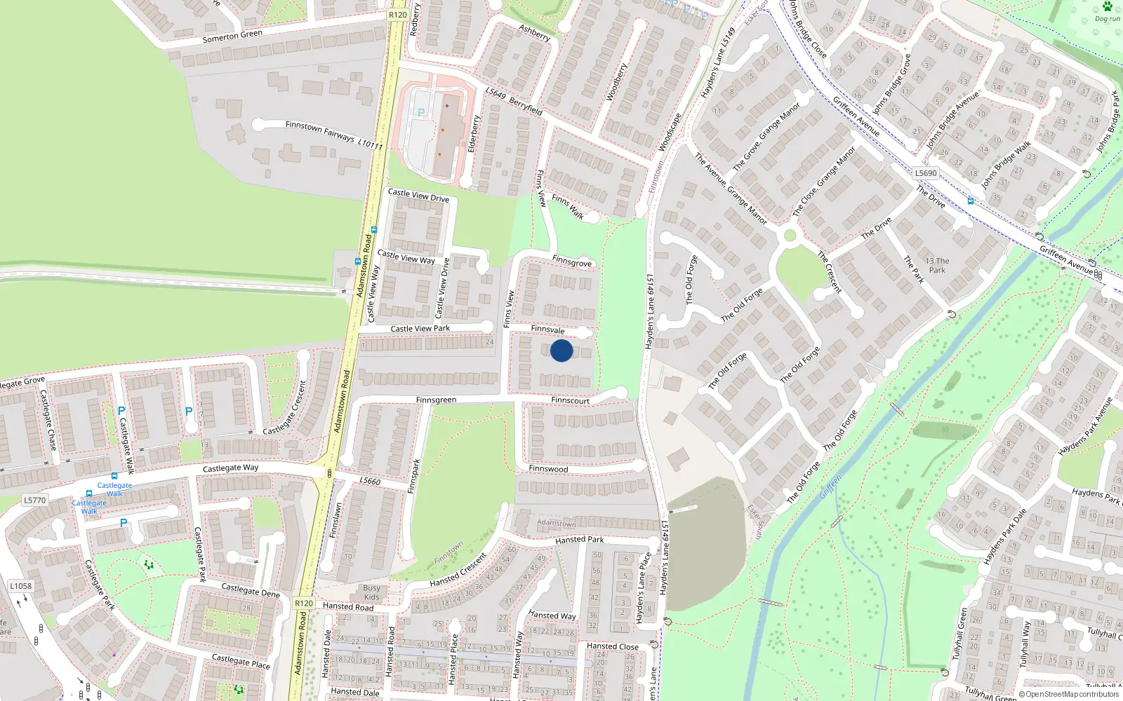 Overhead map showing the location of 8 Finnsvale, Finnstown Cloisters, Lucan
