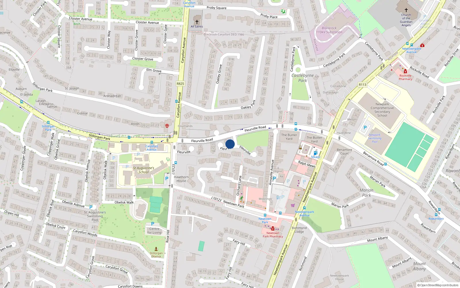 Overhead map showing the location of 8 Fleurville, Blackrock