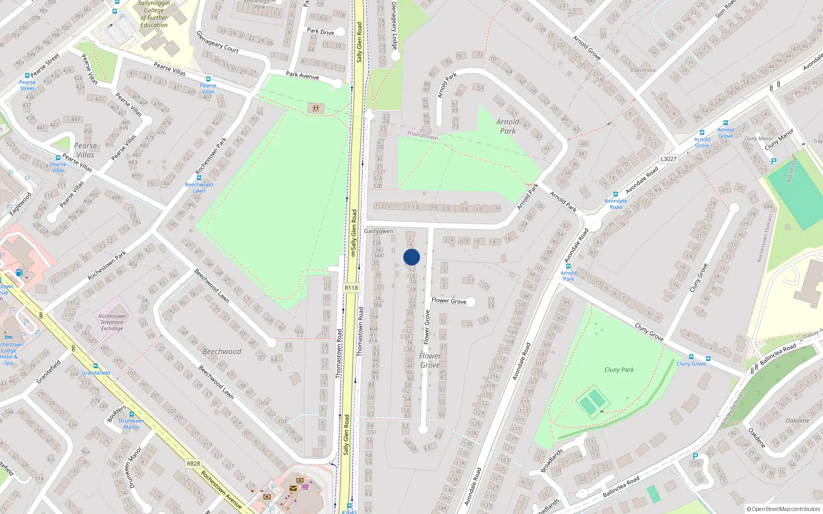 Overhead map showing the location of 8 Flower Grove, County Dublin