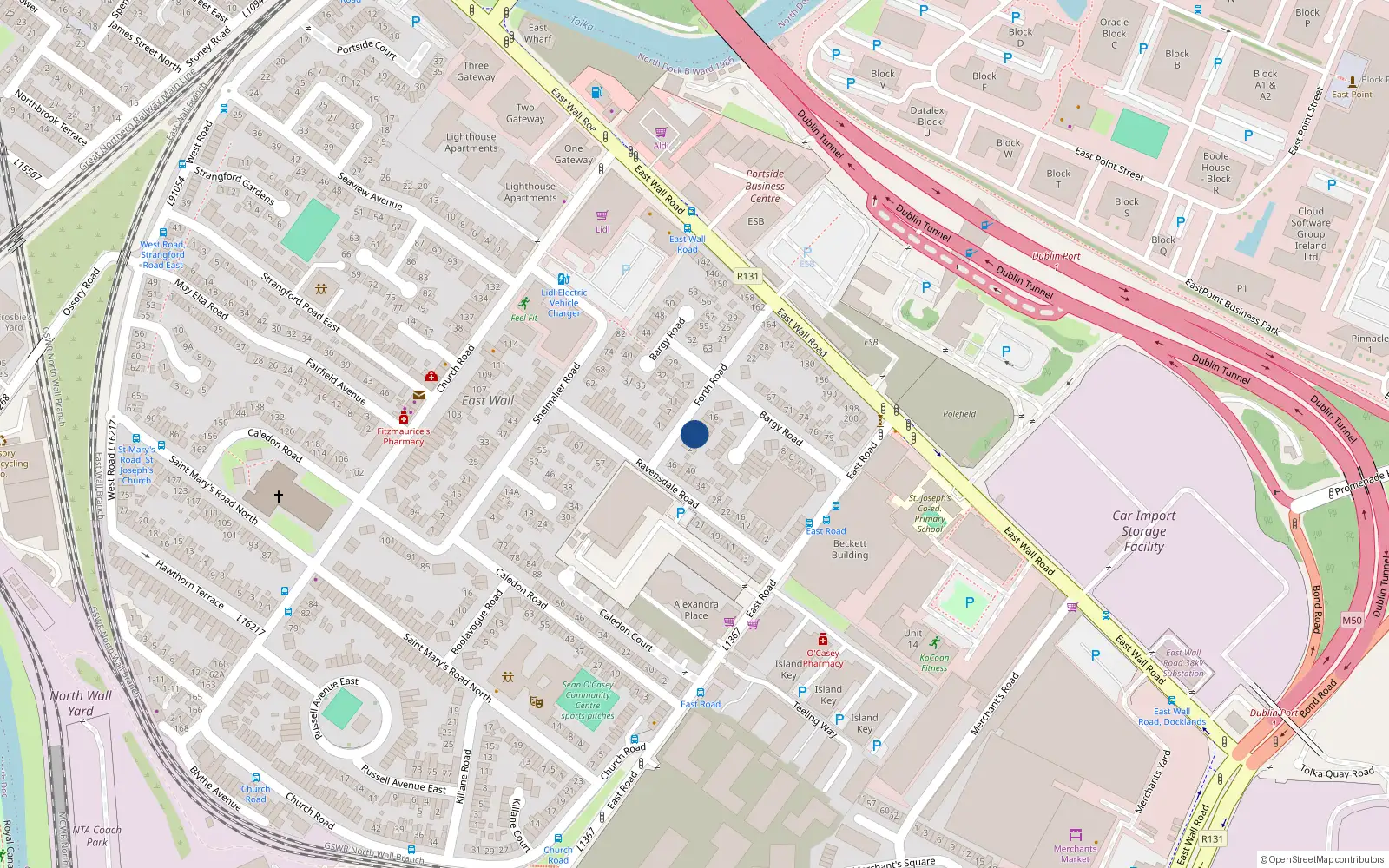 Overhead map showing the location of 8 Forth Road, East Wall, Dublin 3