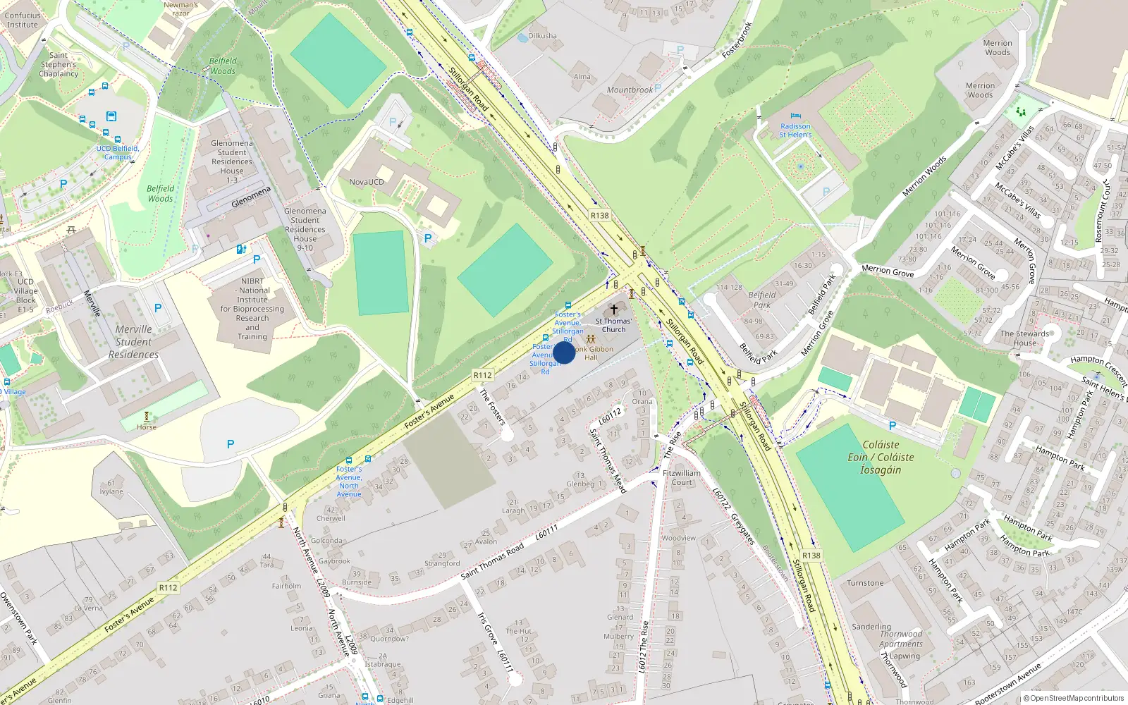 Overhead map showing the location of 8 Foster Avenue, Blackrock