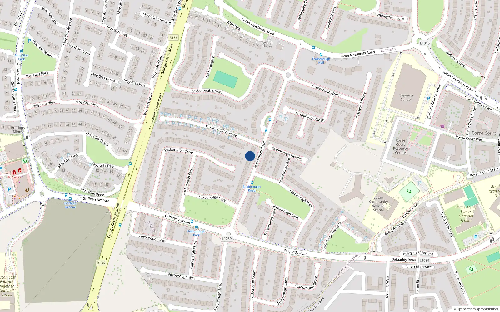 Overhead map showing the location of 8 Foxborough Road, Lucan