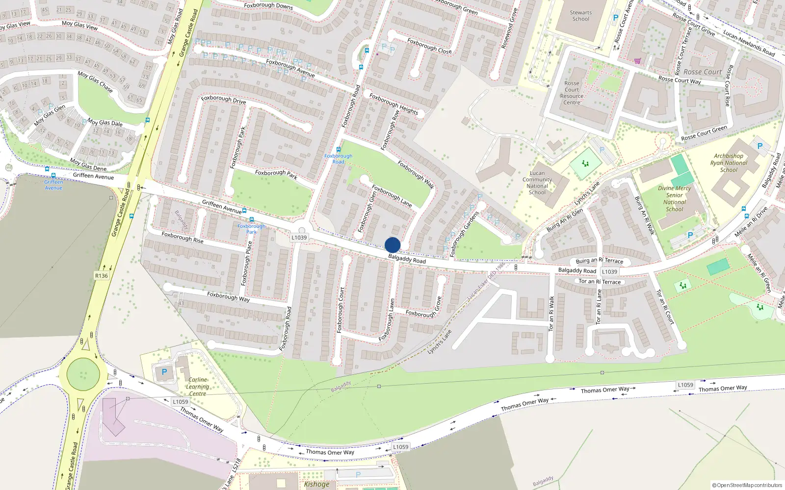 Overhead map showing the location of 8 Foxborough Walk, Lucan, Co. Dublin