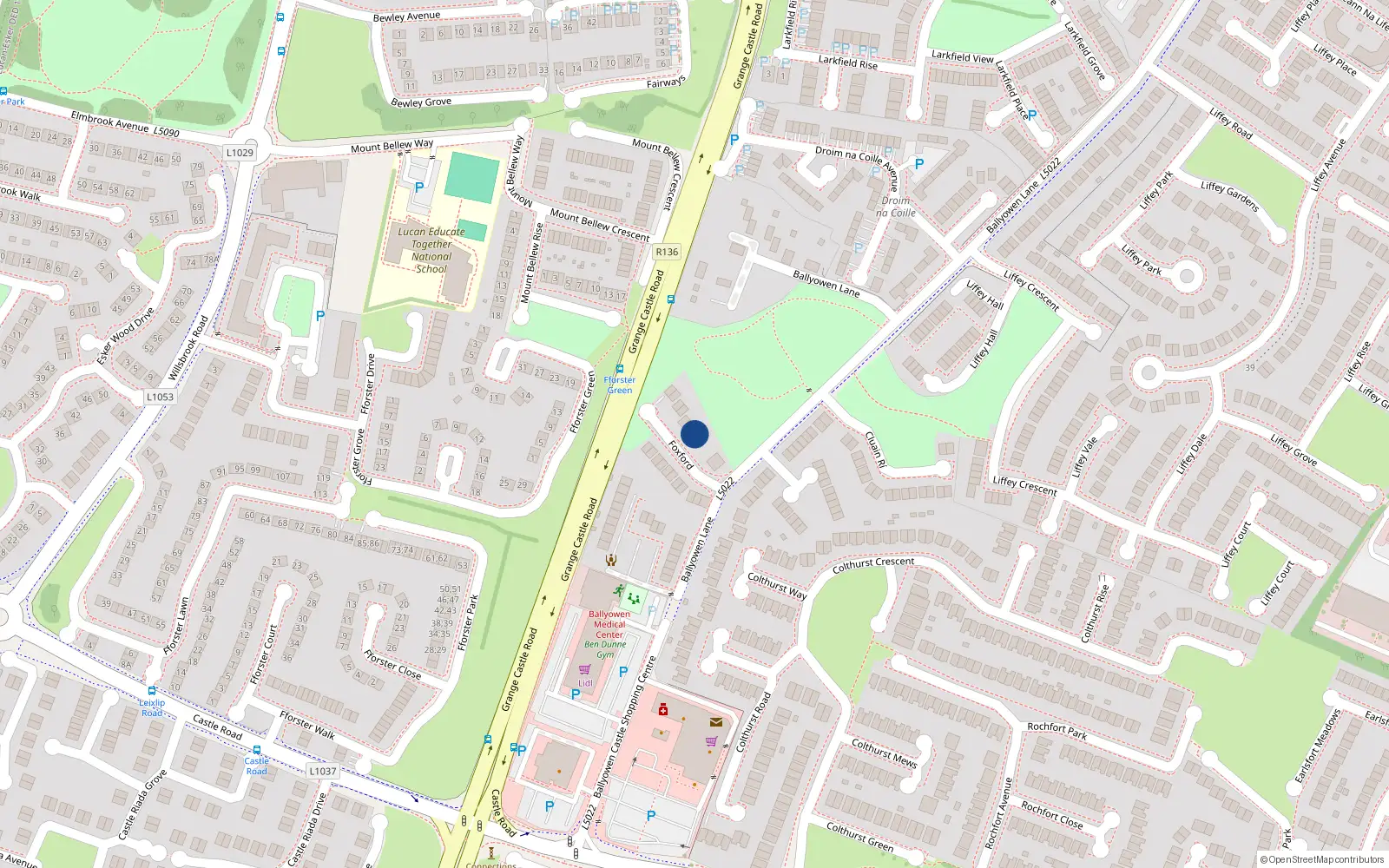 Overhead map showing the location of 8 Foxford, Lucan