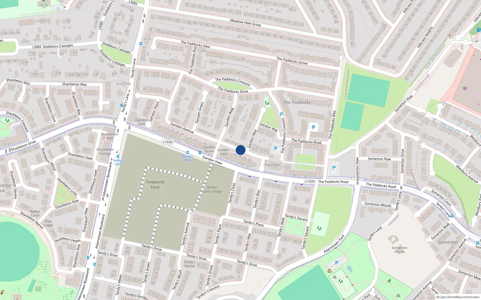 Overhead map showing the location of 8 Gandon Avenue, Lucan