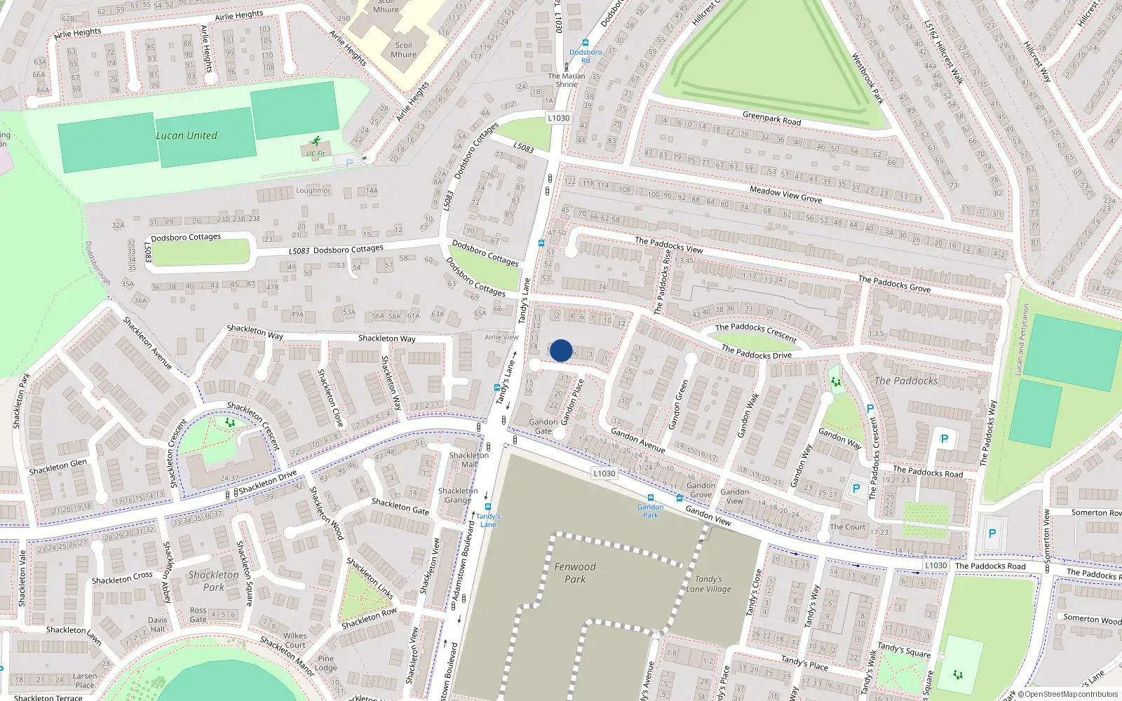 Overhead map showing the location of 8 Gandon Place, Lucan