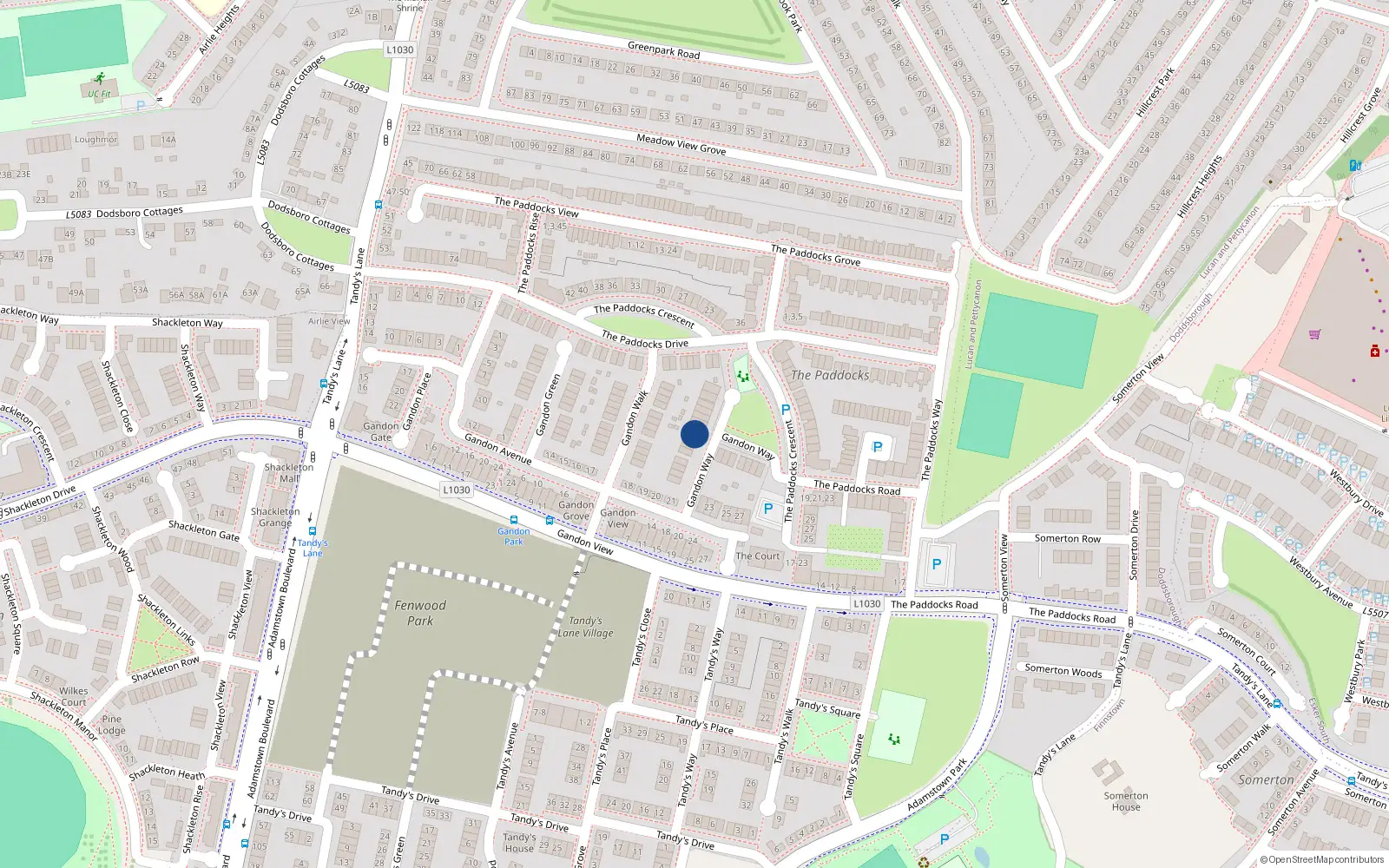 Overhead map showing the location of 8 Gandon Way, Lucan