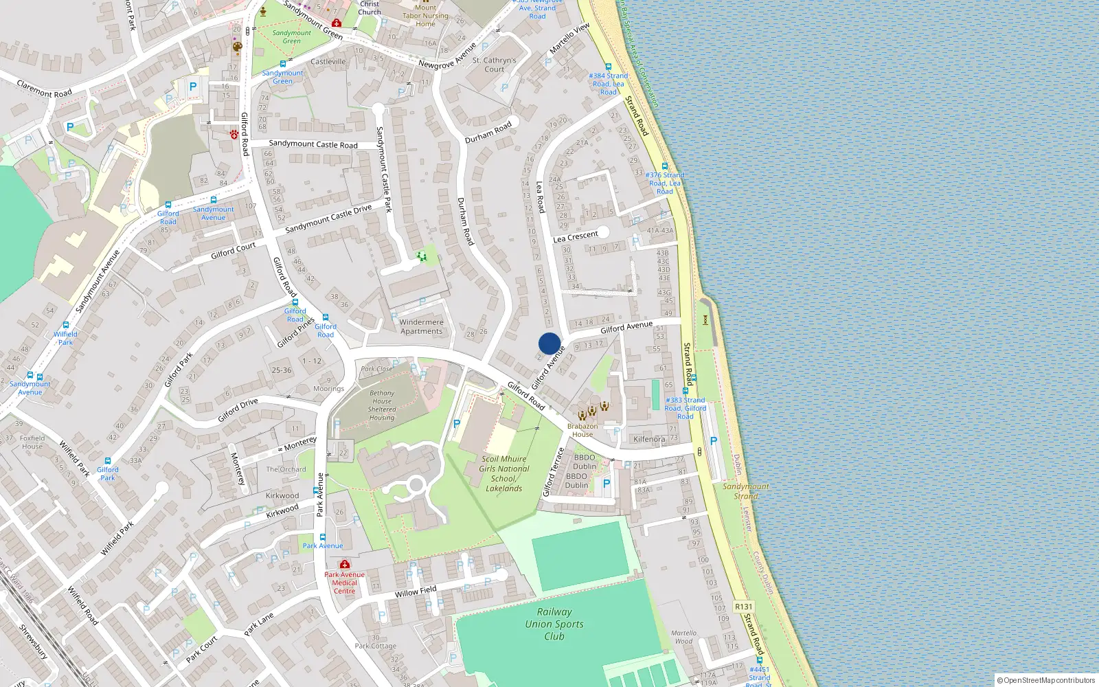 Overhead map showing the location of 8 Gilford Avenue, Sandymount