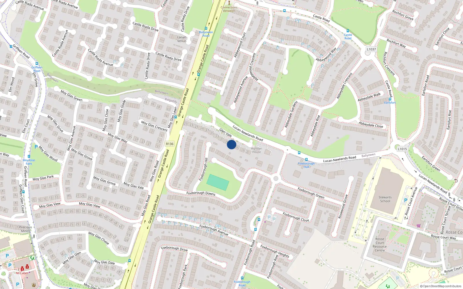 Overhead map showing the location of 8 Glen Vale, Lucan