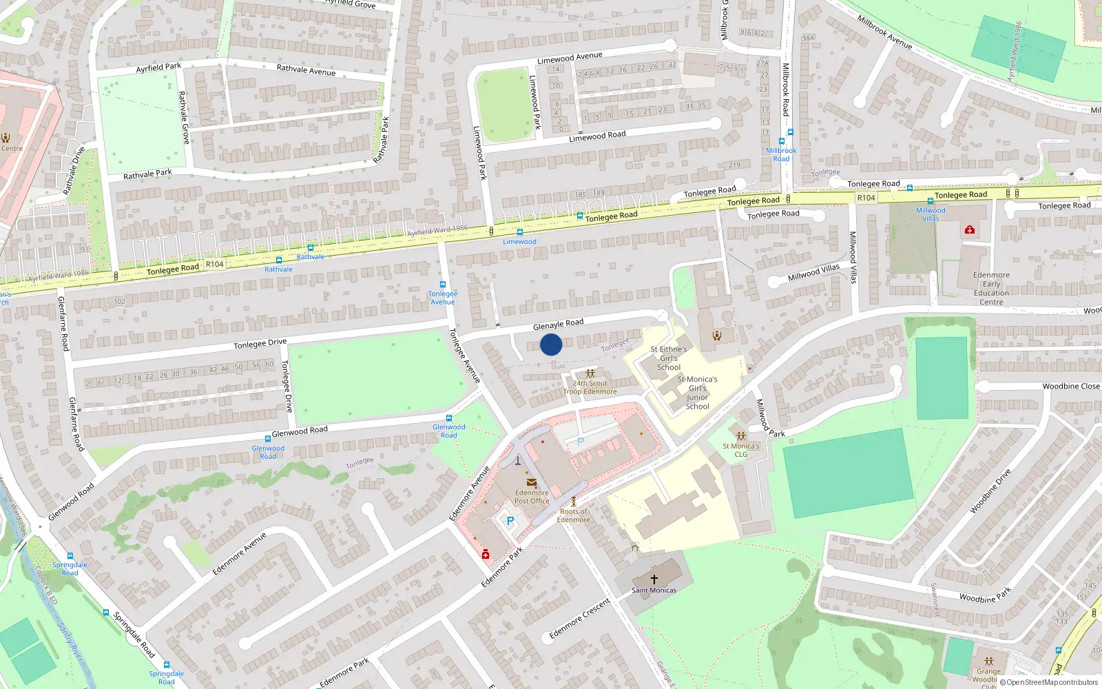 Overhead map showing the location of 8 Glenayle Road, Cameron Est, Raheny Dublin 5