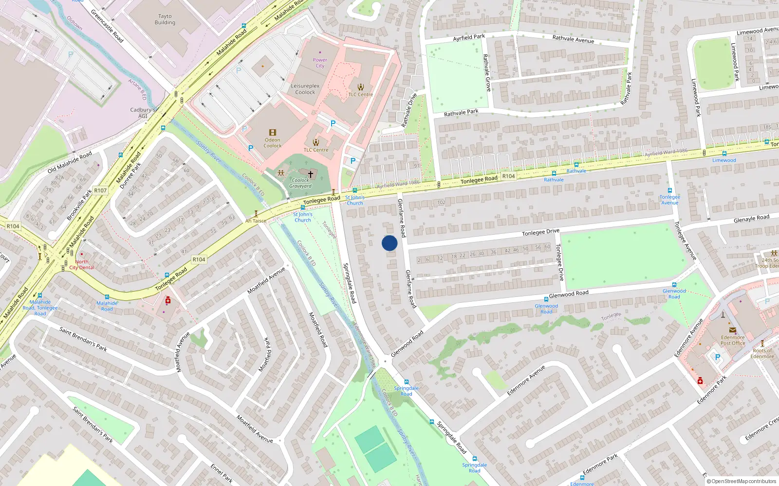 Overhead map showing the location of 8 Glenfarne Road, Harmonstown, Dublin 5