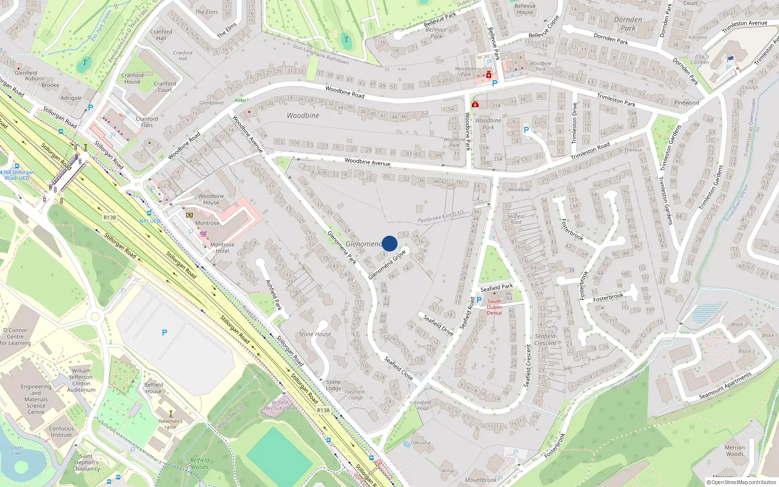 Overhead map showing the location of 8 Glenomena Grove, Blackrock