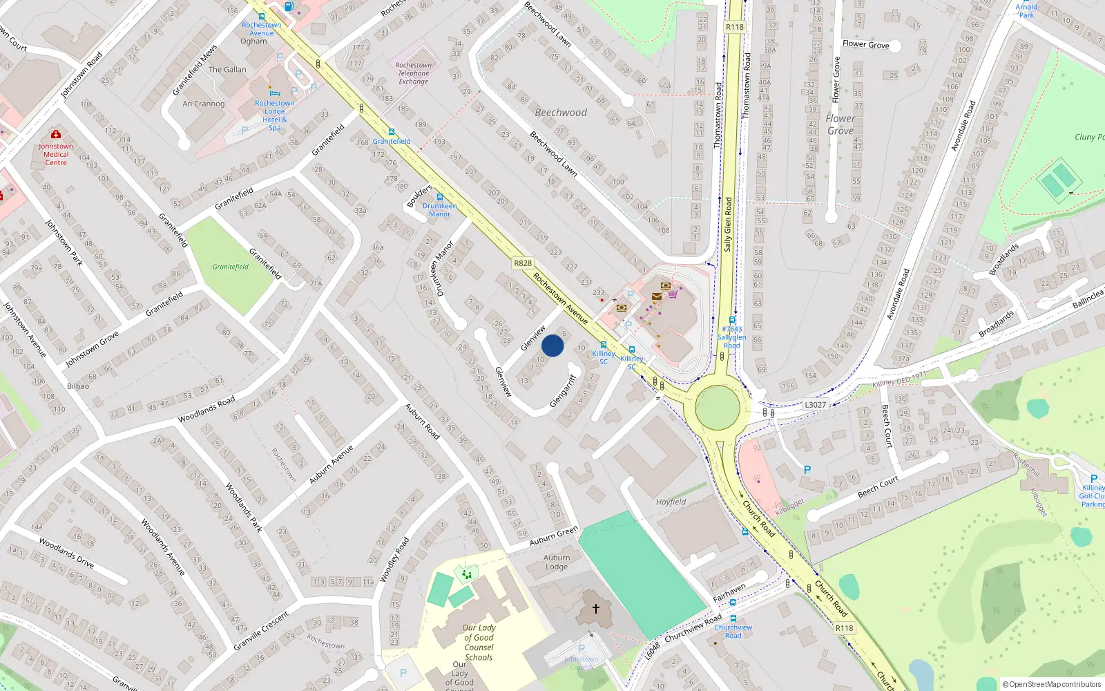 Overhead map showing the location of 8 Glenview, Dun Laoghaire