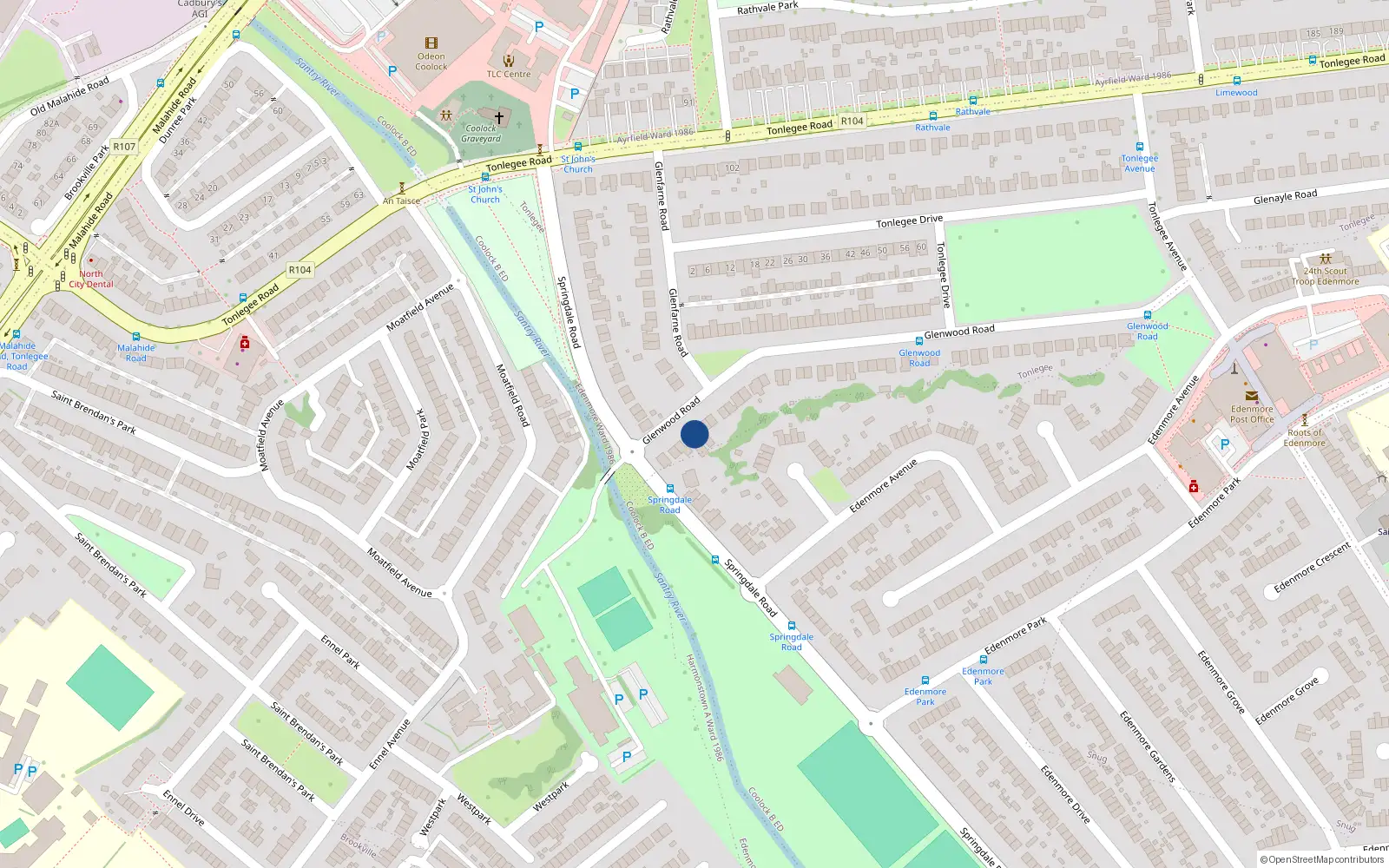Overhead map showing the location of 8 Glenwood Road, Raheny, Dublin 5