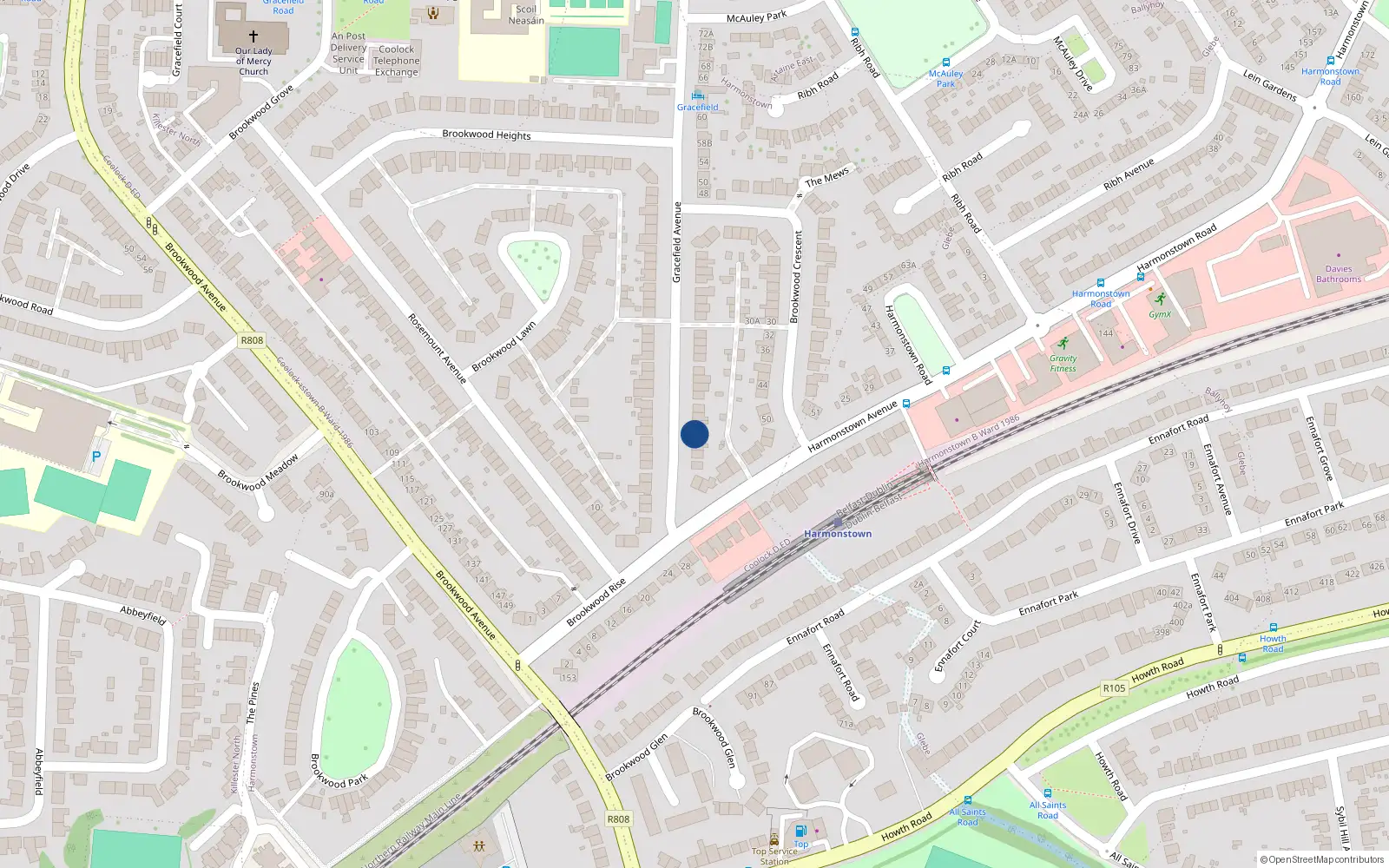 Overhead map showing the location of 8 Gracefield Avenue, Dublin 5