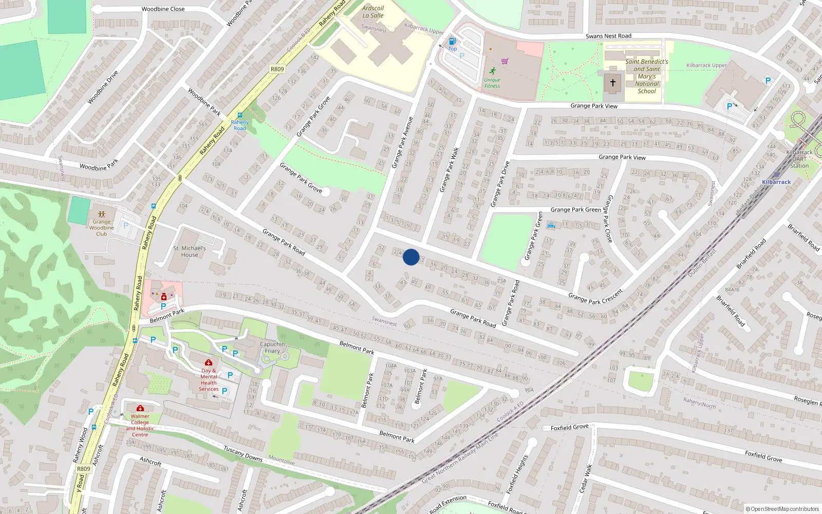Overhead map showing the location of 8 Grange Park Crescent, Raheny, Dublin 5