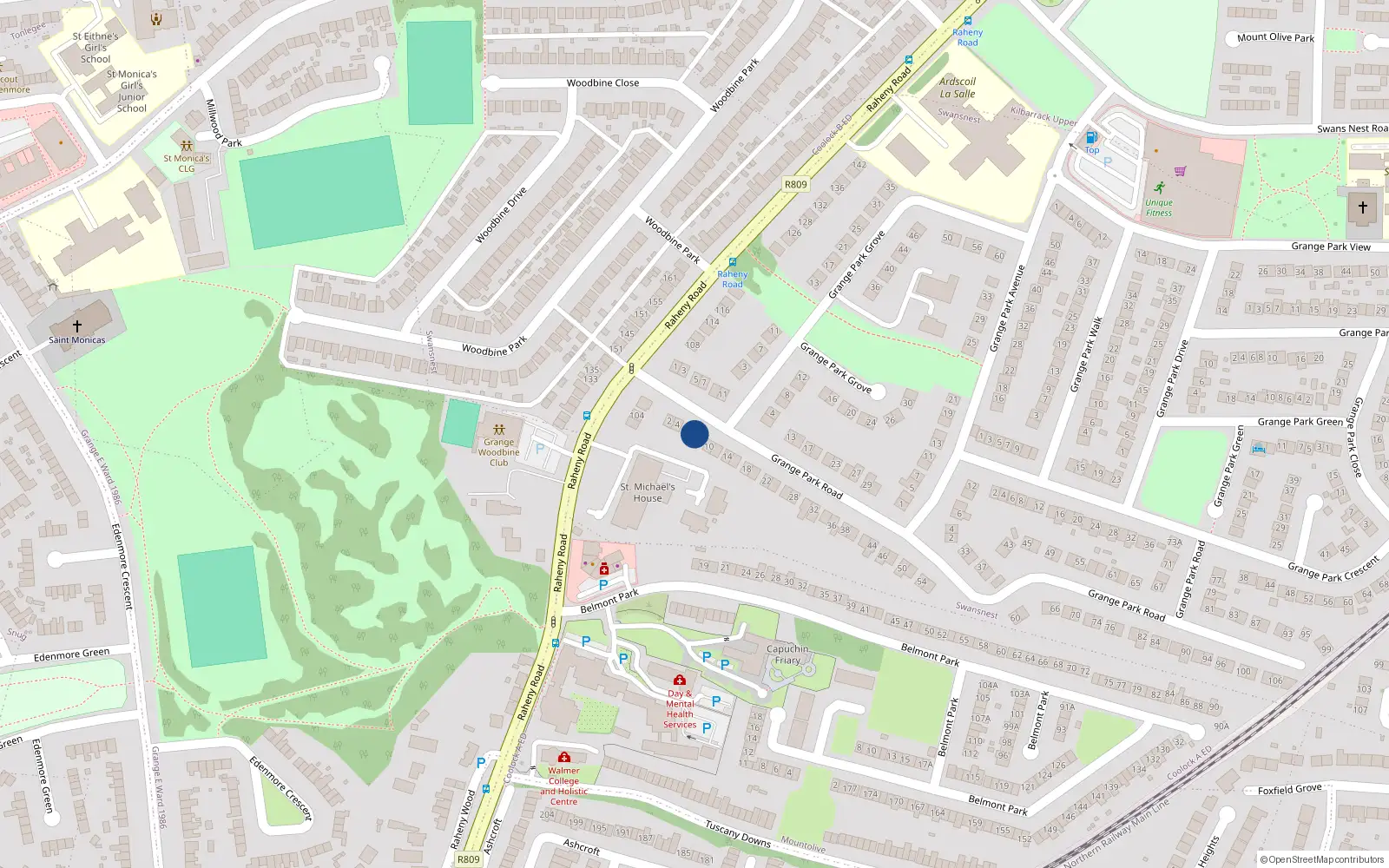 Overhead map showing the location of 8 Grange Park Road, Dublin 5