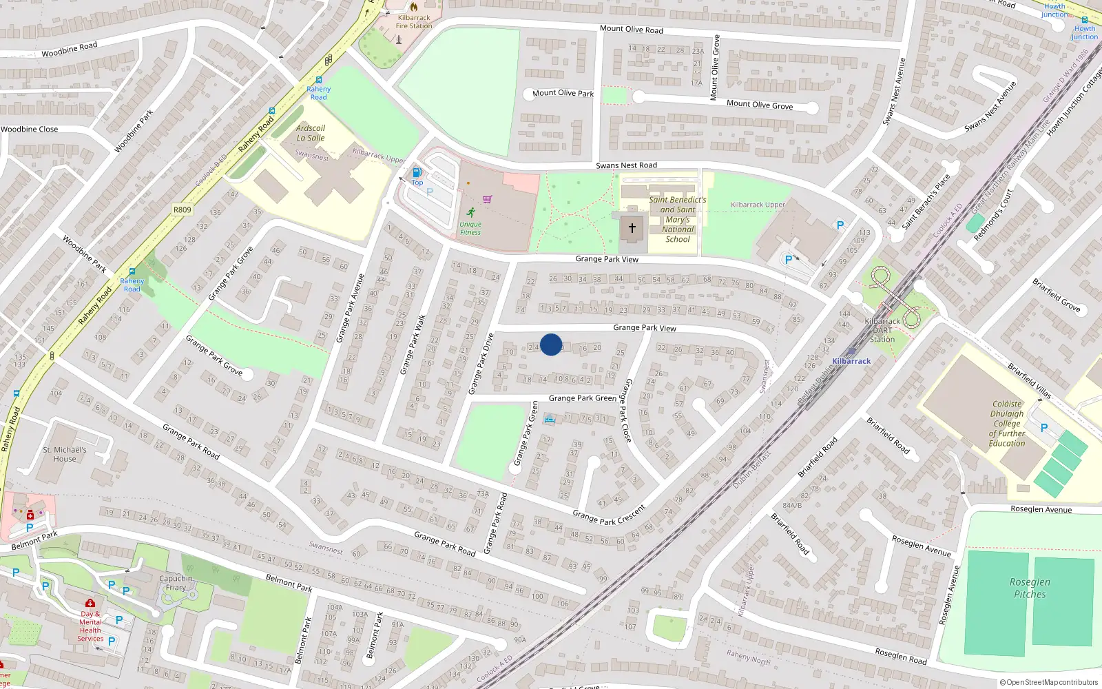 Overhead map showing the location of 8 Grange Park Rise, Dublin 5