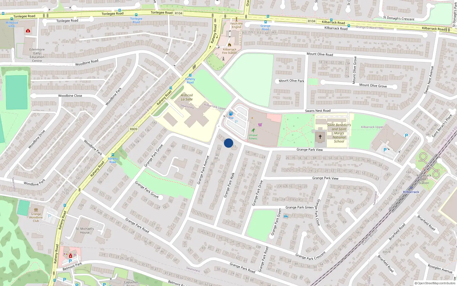 Overhead map showing the location of 8 Grange Park View, Dublin 5