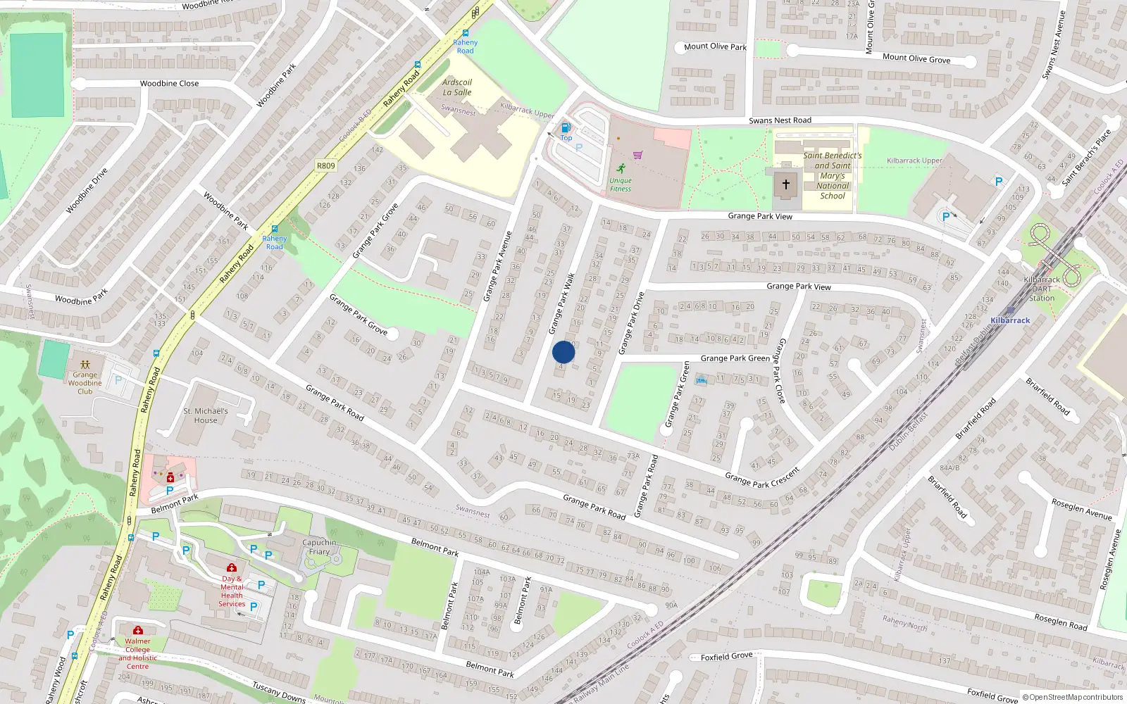 Overhead map showing the location of 8 Grange Park Walk, Raheny, Dublin 5