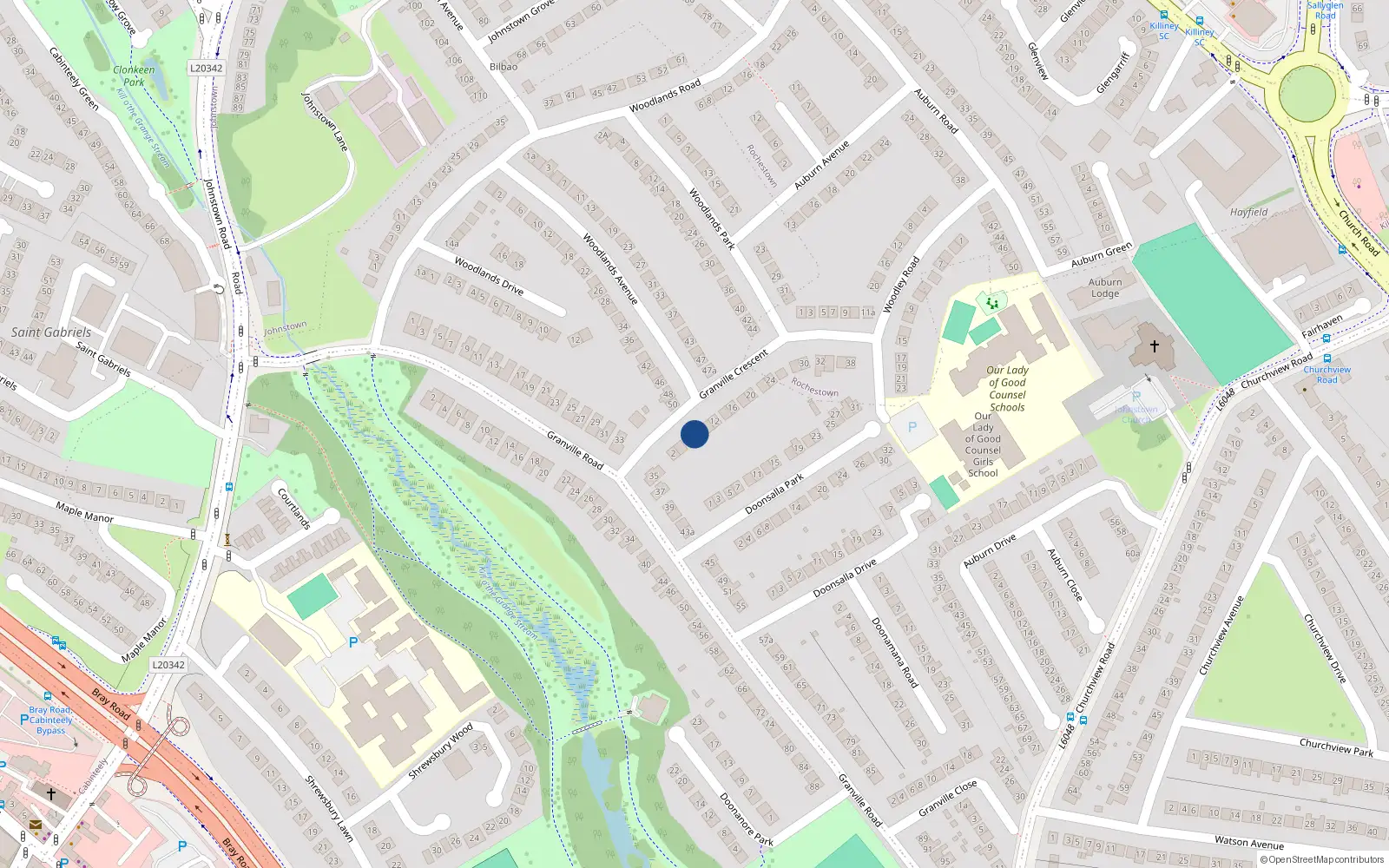 Overhead map showing the location of 8 Granville Crescent, Dun Laoghaire, Dublin