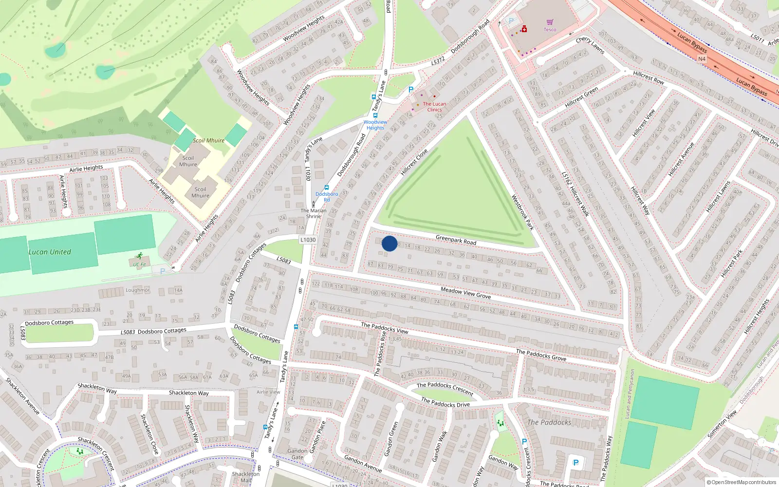 Overhead map showing the location of 8 Green Park Road, Lucan, Dublin