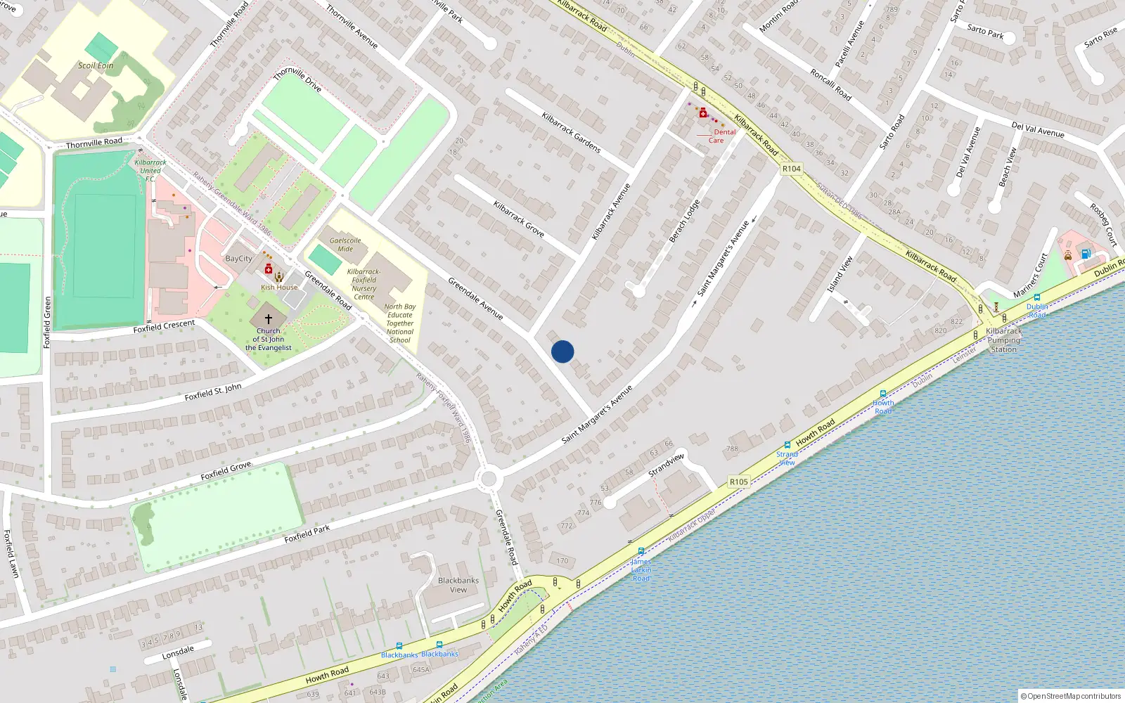 Overhead map showing the location of 8 Greendale Avenue, Raheny Dublin 5, Dublin