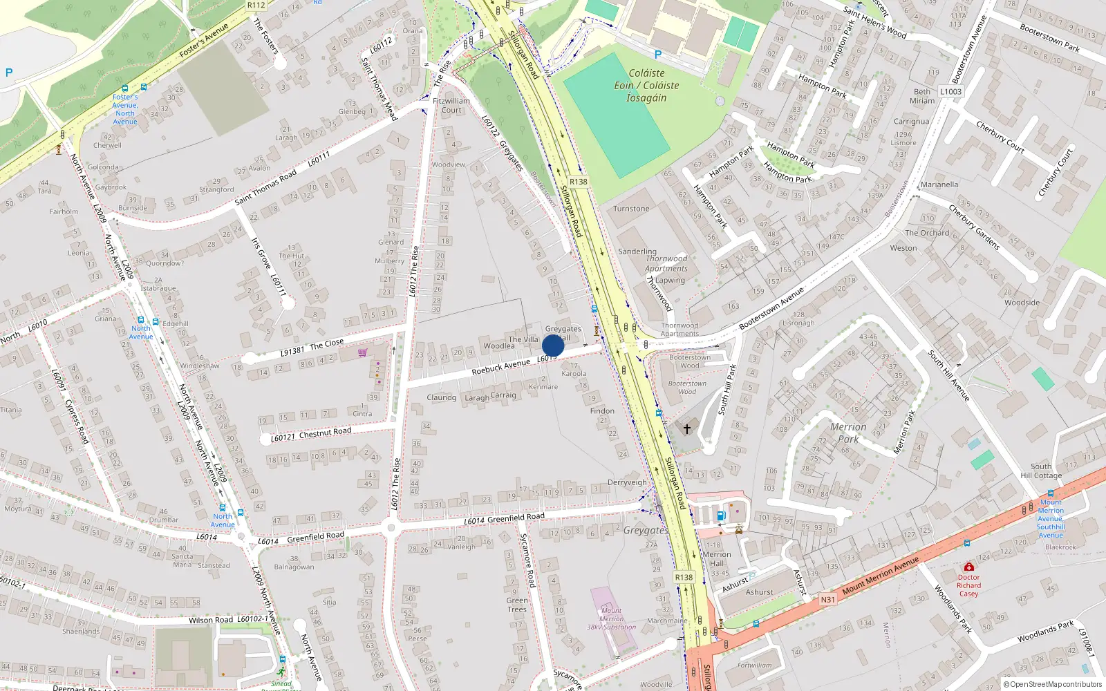 Overhead map showing the location of 8 Greygates Hall, Roebuck Avenue, Mount Merrion