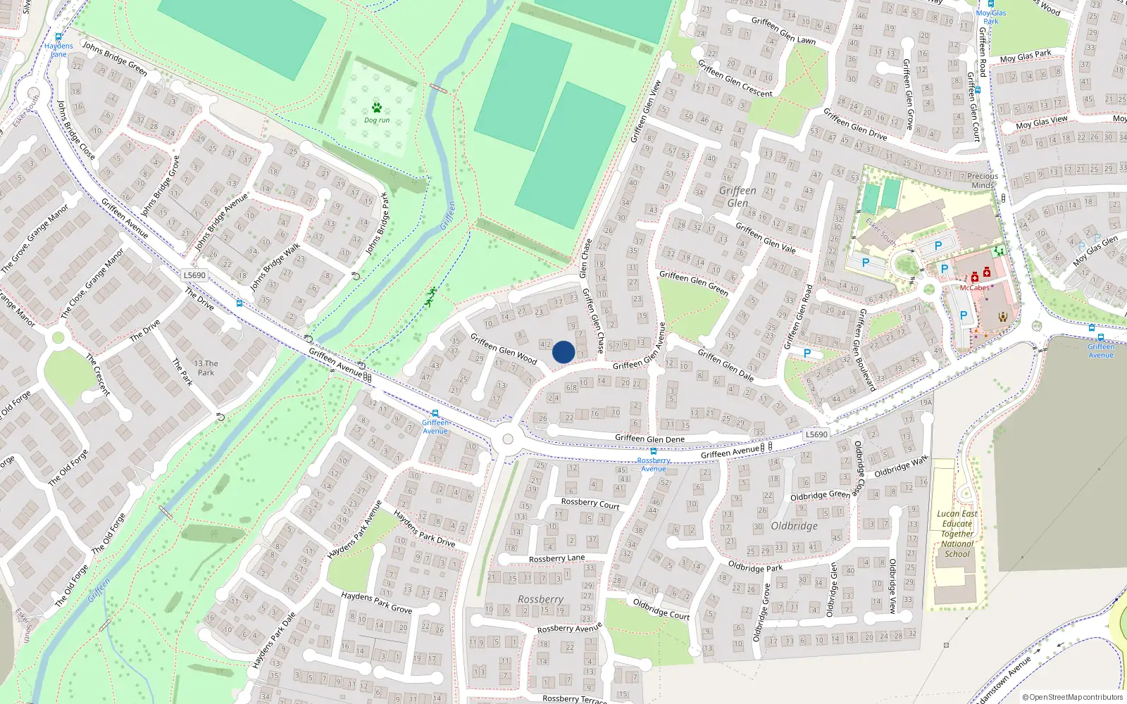 Overhead map showing the location of 8 Griffeen Glen Avenue, Lucan