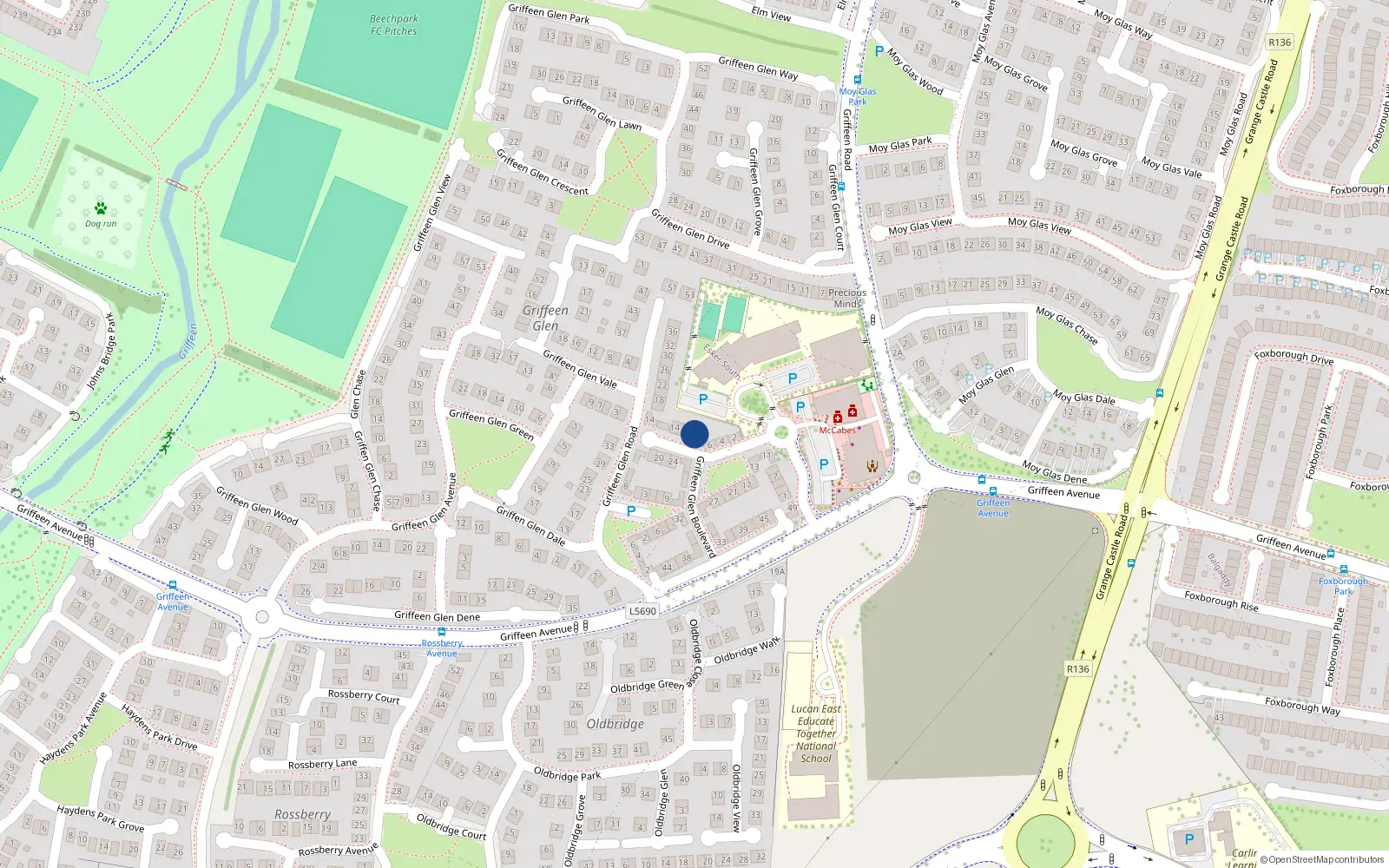 Overhead map showing the location of 8 Griffeen Glen Boulevard, Lucan