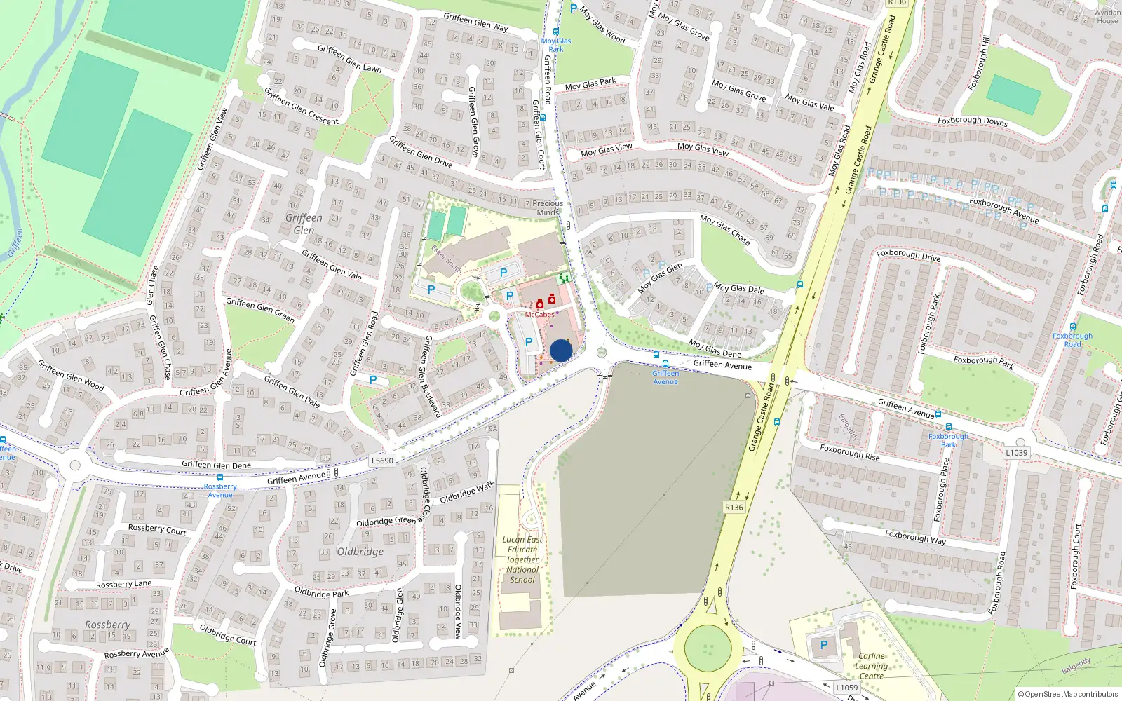 Overhead map showing the location of 8 Griffeen Road, Lucan