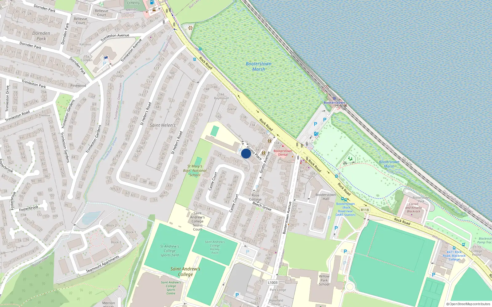 Overhead map showing the location of 8 Grotto Place, Blackrock