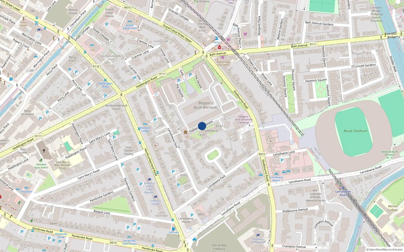 Overhead map showing the location of 8 Haddington Square, Dublin 4