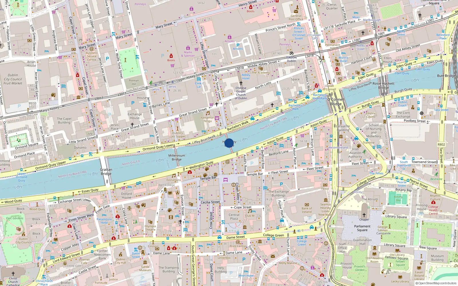 Overhead map showing the location of 8 Ha'penny Bridge, Dublin 1