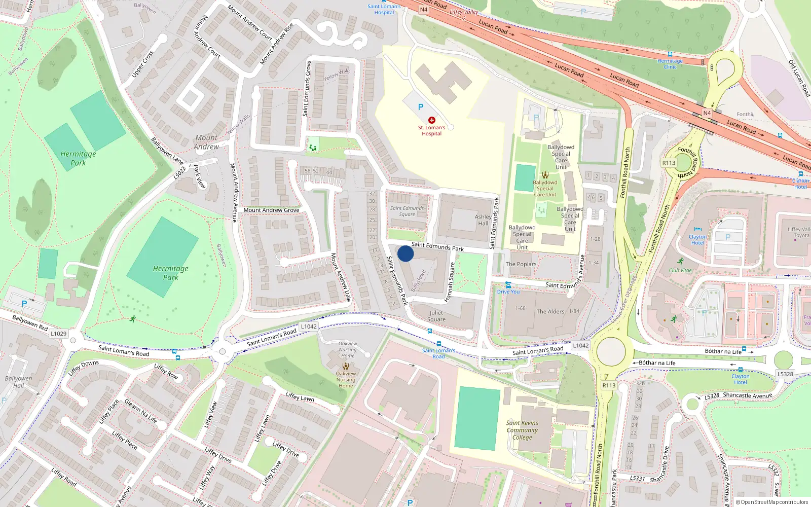 Overhead map showing the location of 8 Hannah Square, St Edmunds Park, Lucan