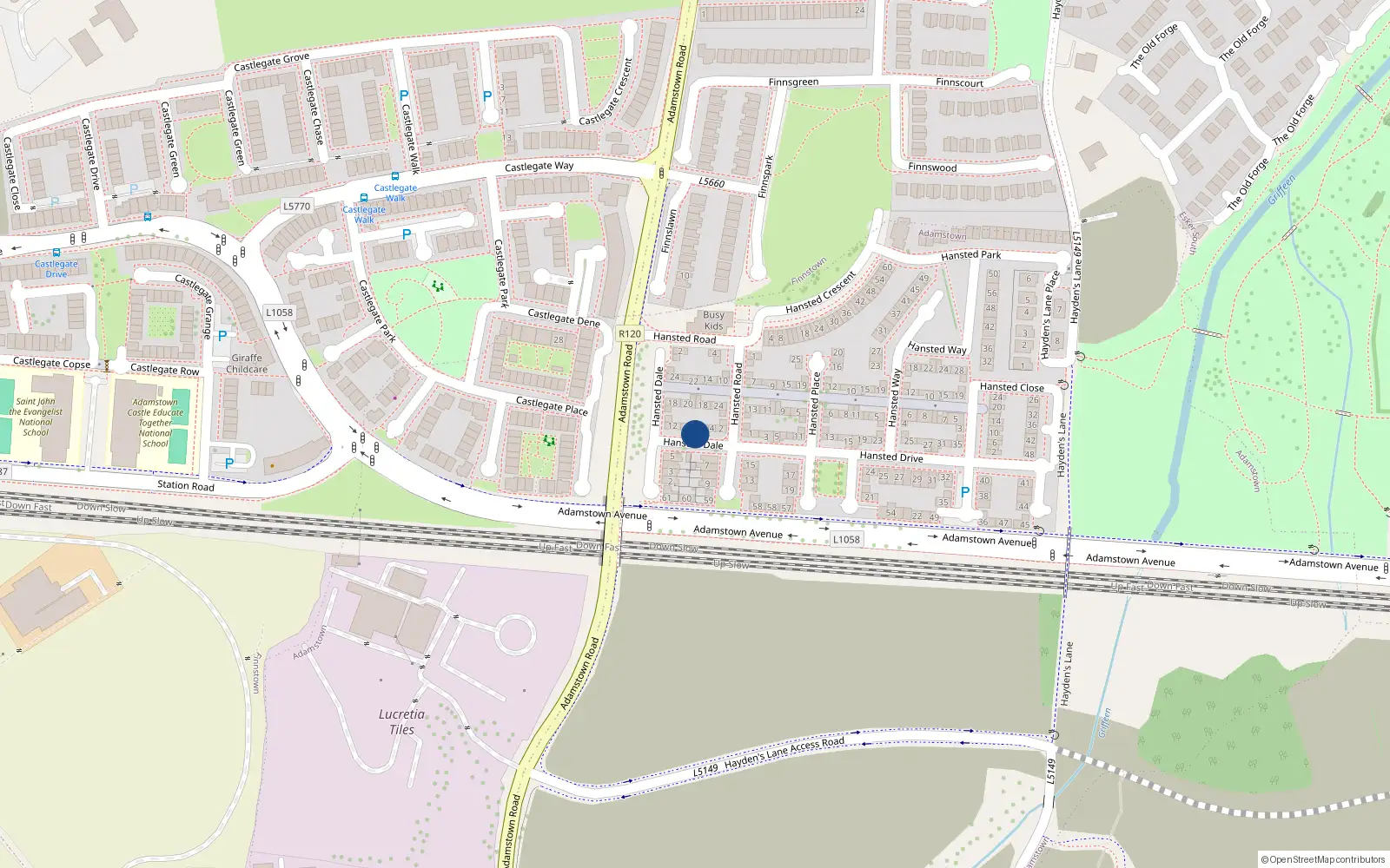 Overhead map showing the location of 8 Hansted Dale, Lucan