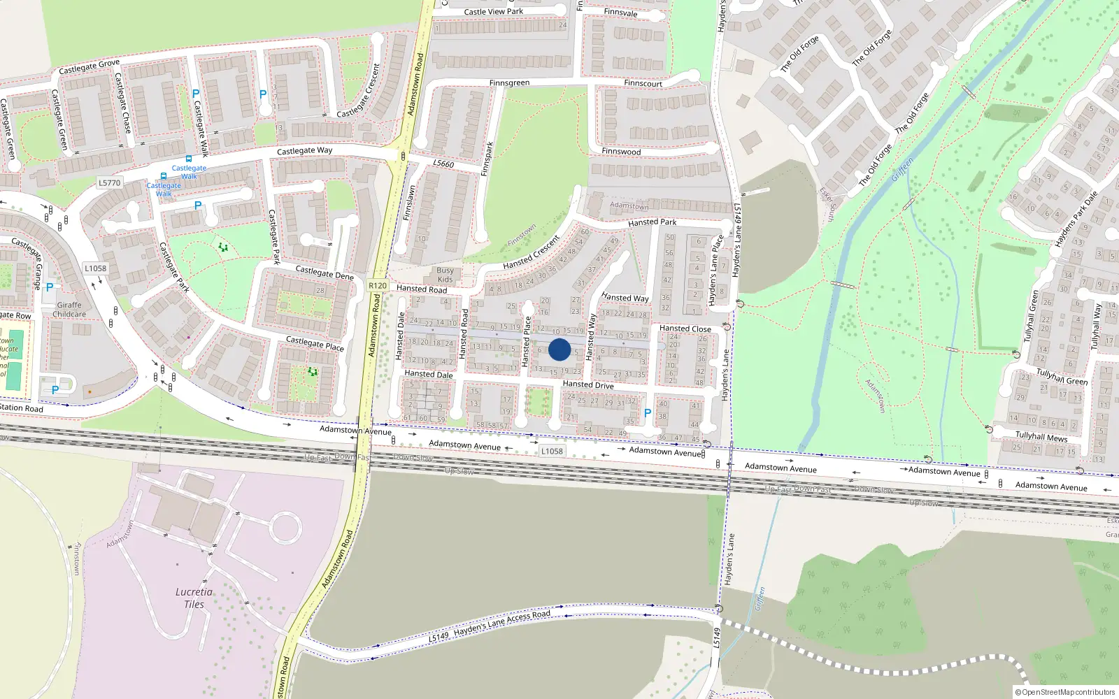 Overhead map showing the location of 8 Hansted Place, Lucan