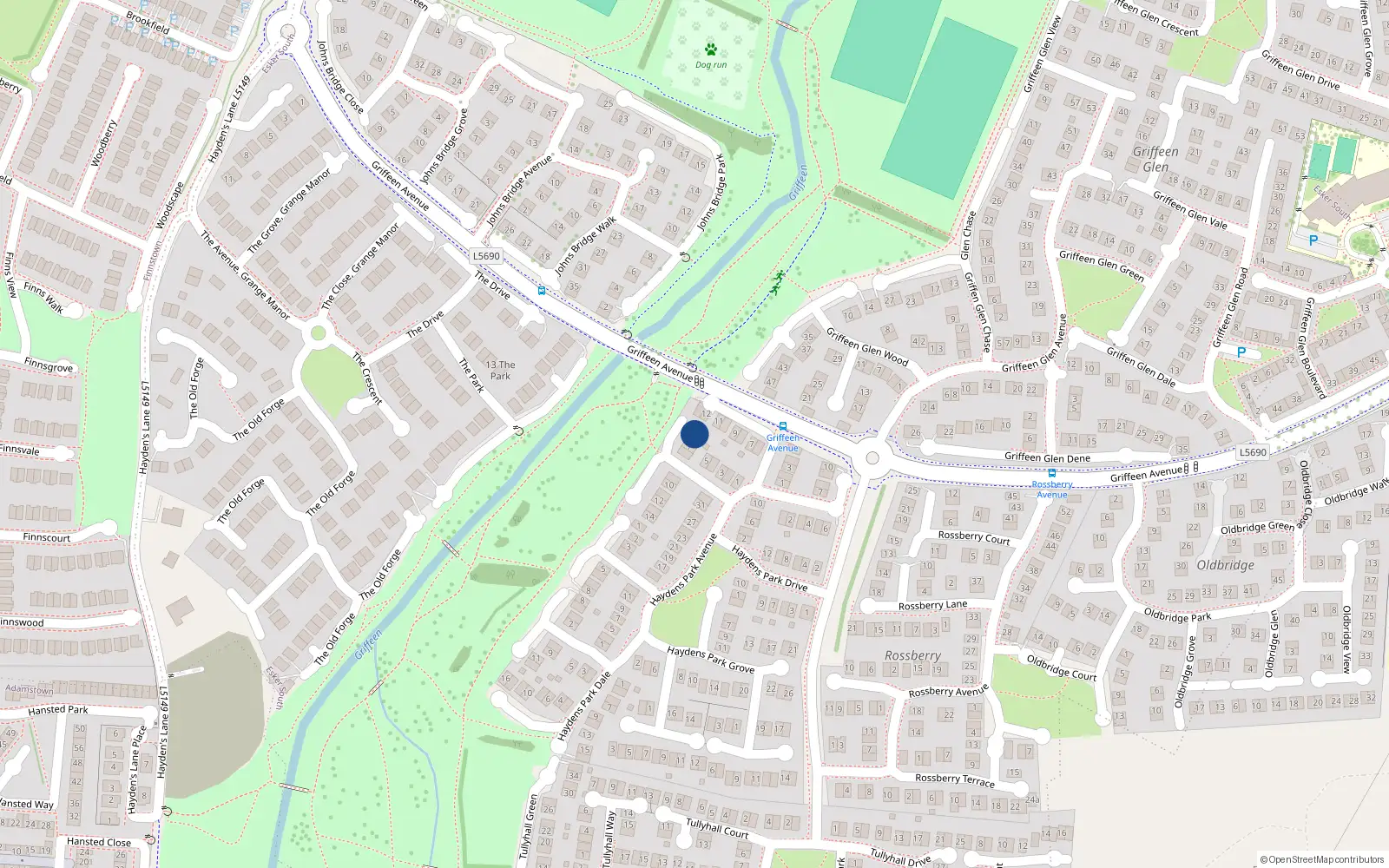Overhead map showing the location of 8 Haydens Park Green, Lucan