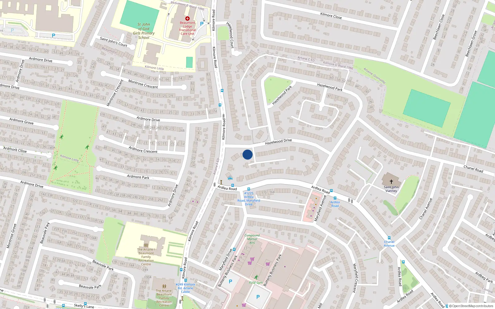 Overhead map showing the location of 8 Hazelwood Drive, Dublin 5