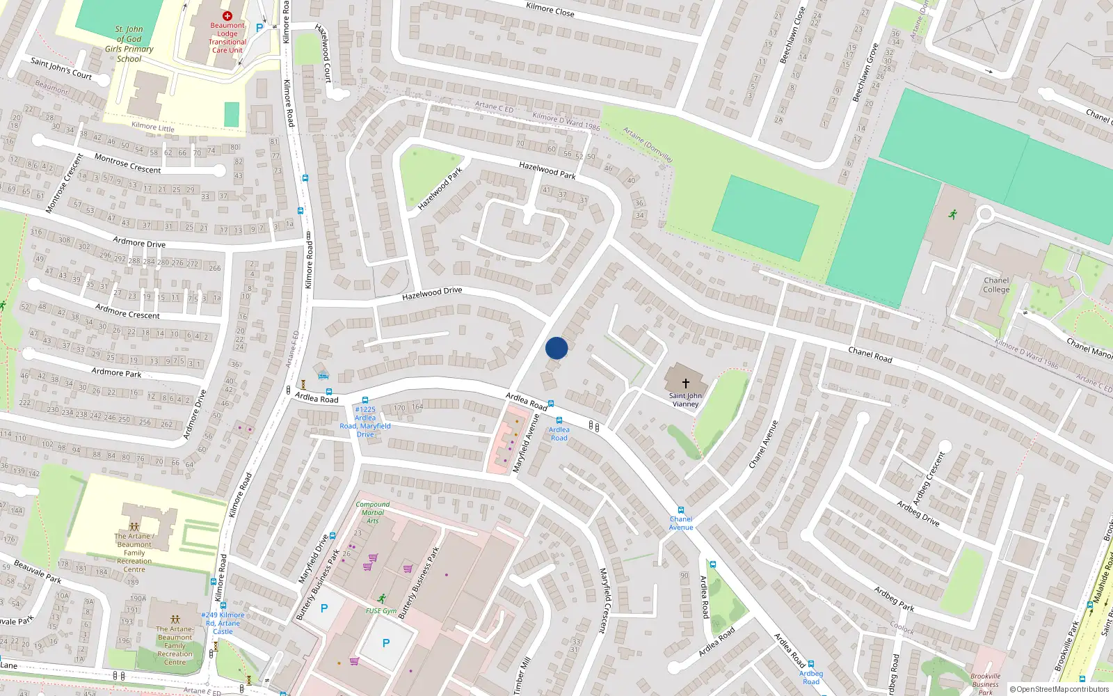 Overhead map showing the location of 8 Hazelwood Park, Artane, Dublin