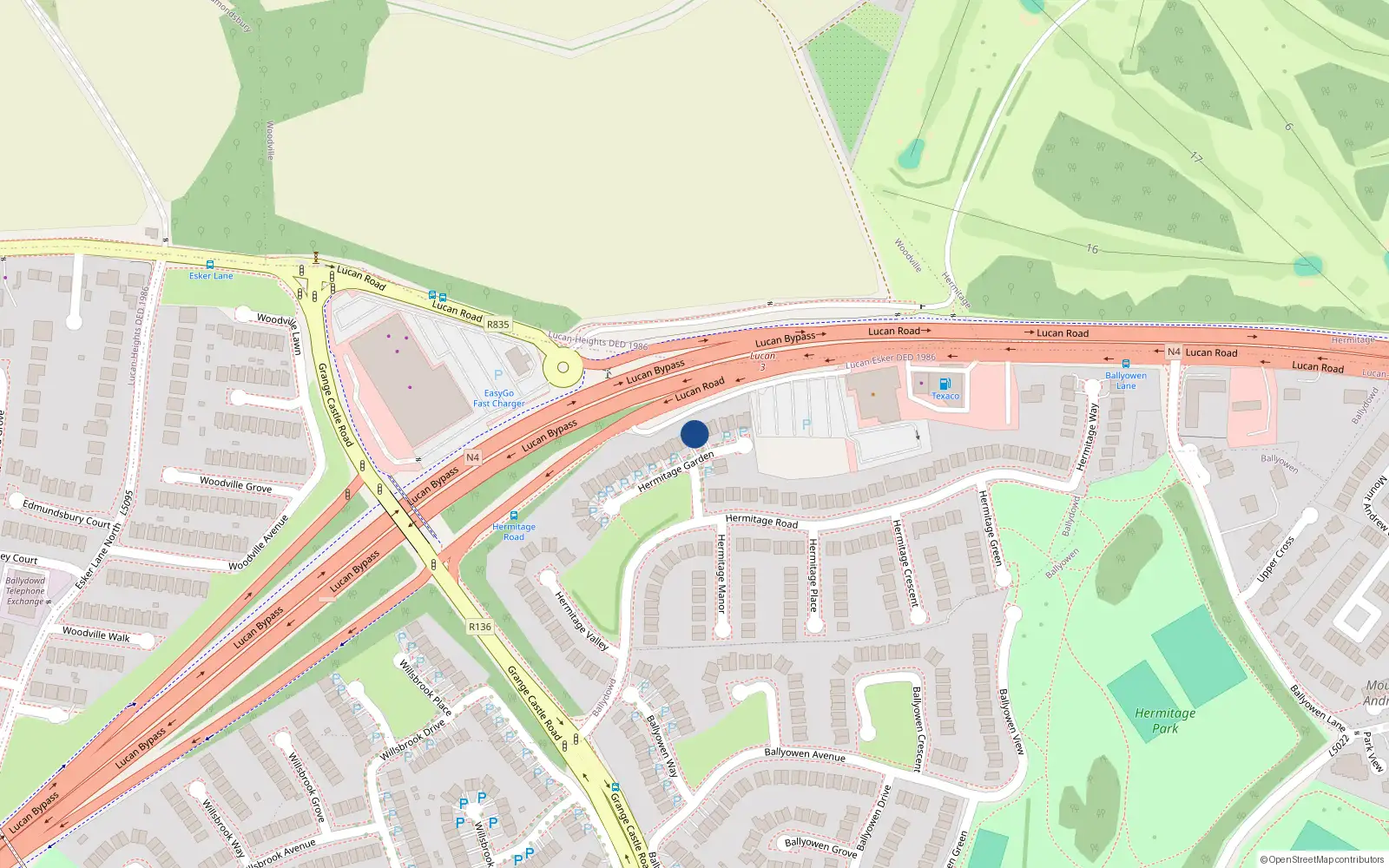 Overhead map showing the location of 8 Hermitage Gardens, Lucan