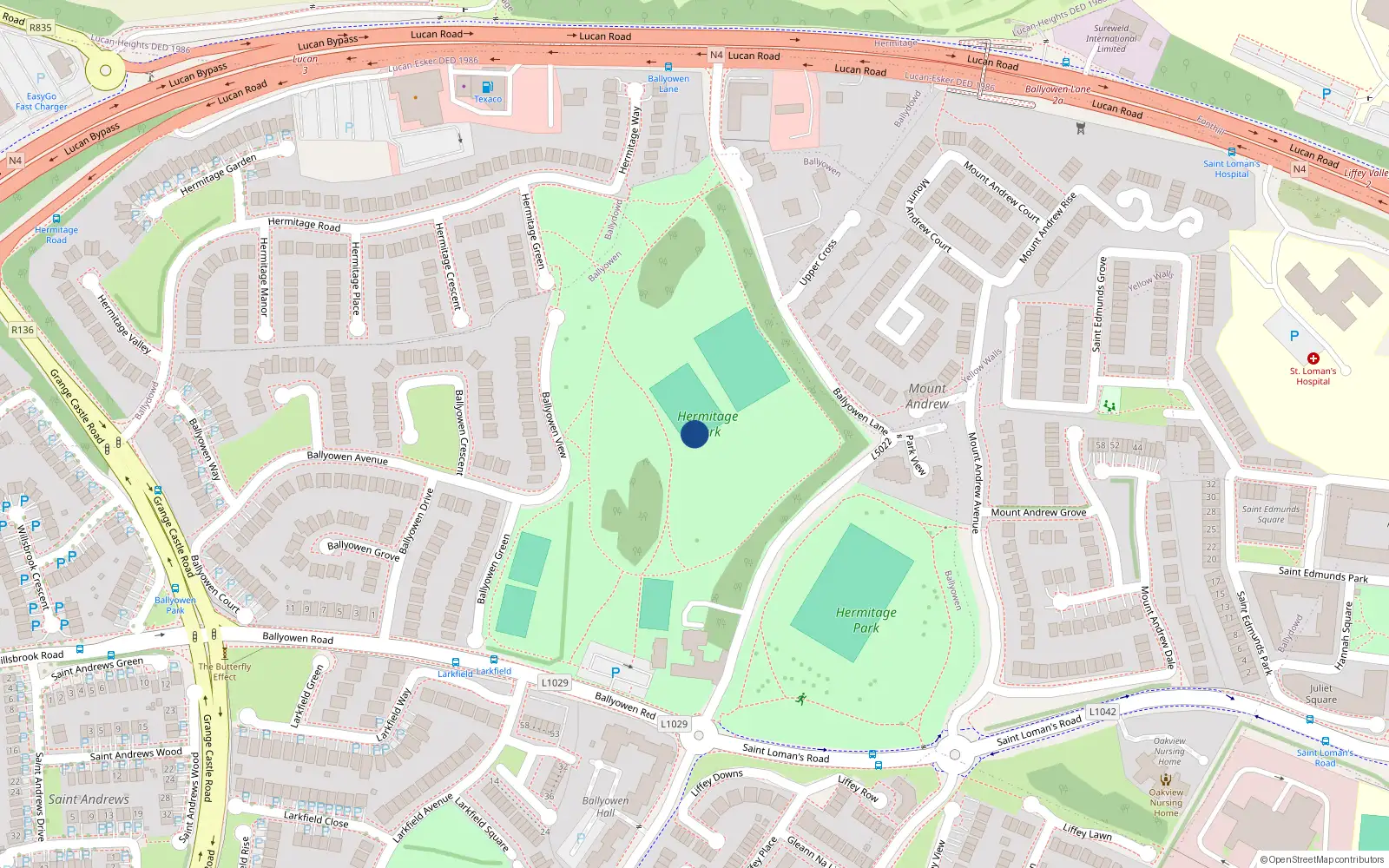 Overhead map showing the location of 8 Hermitage Road, Hermitage Park, Lucan