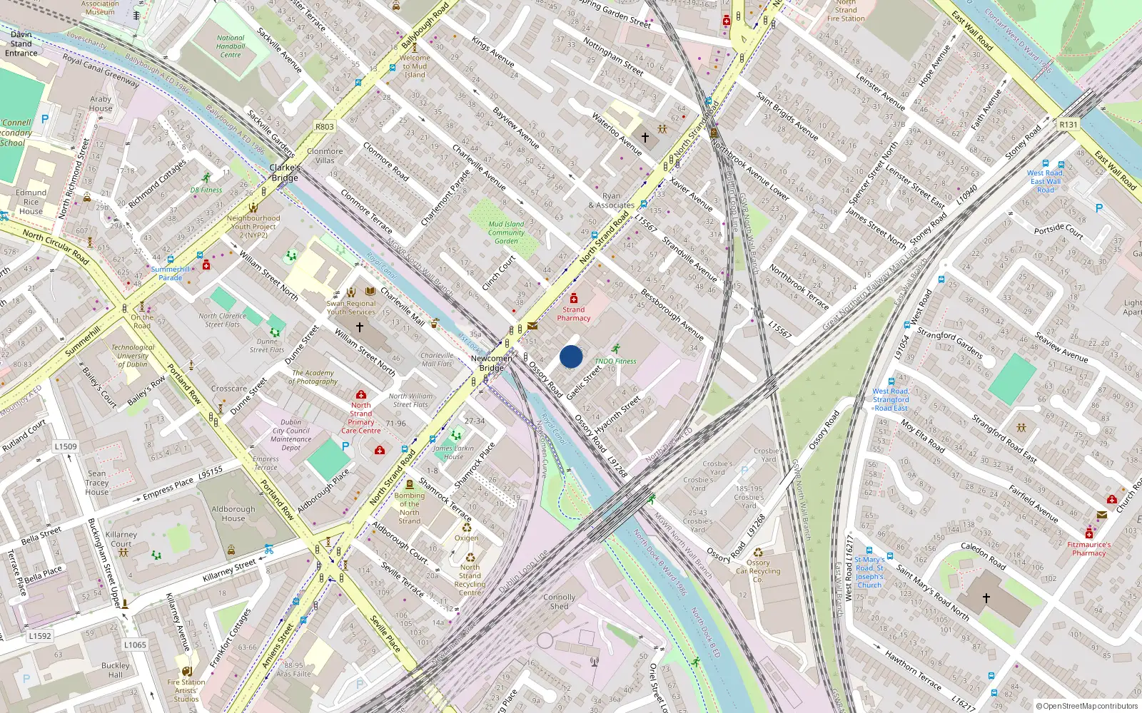 Overhead map showing the location of 8 Hibernian Avenue, North Strand, Dublin 3