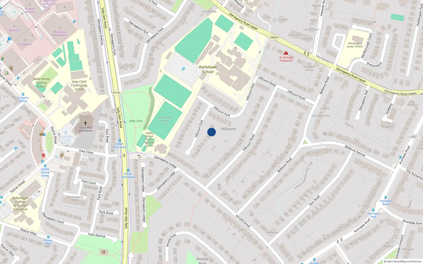 Overhead map showing the location of 8 Hillcourt Park, Glenageary, Co Dublin