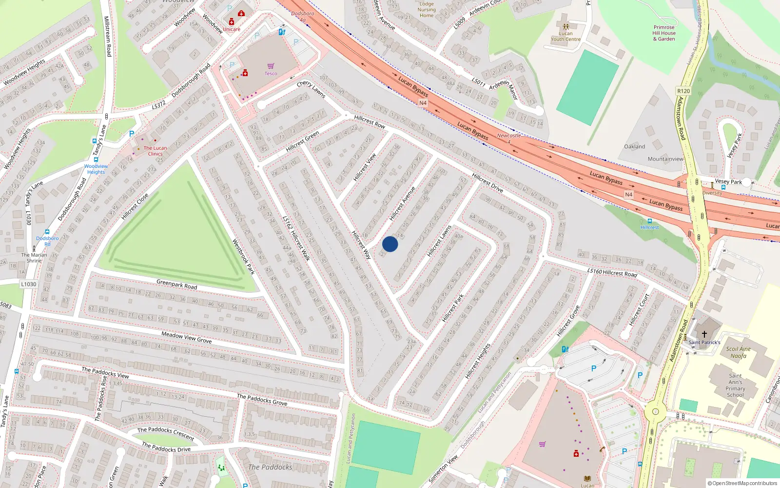 Overhead map showing the location of 8 Hillcrest Avenue, Lucan